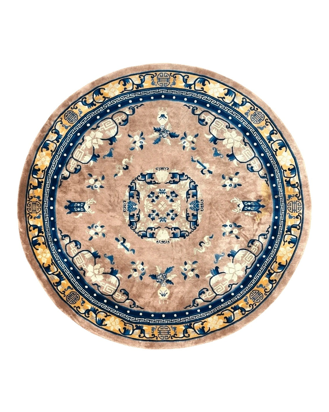 Antique Round Chinese Wool Rug 8x8, Chinese Peking Carpet, Asian Oriental Carpet 8 x 8 ft, Chinese Art Deco Rug, Nichols Rug - Jewel Rugs