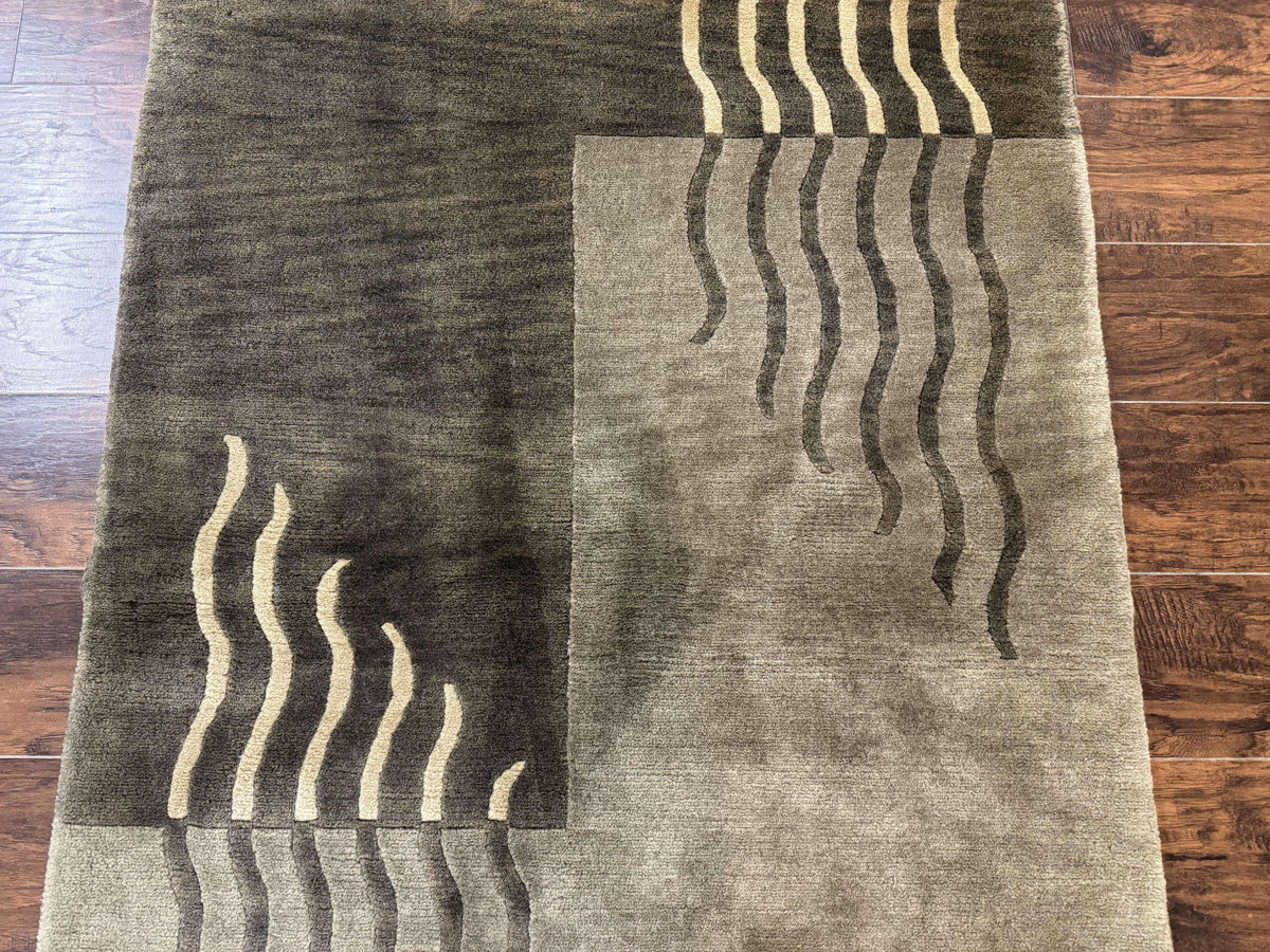 Modern Tibetan Wool Rug 3.6 x 5.6, Shades of Green, Abstract Design - Jewel Rugs, view 12