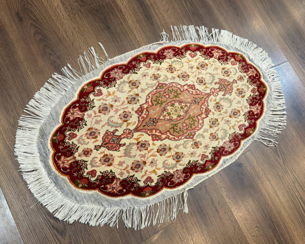 Small Oval Persian Tabriz Rug 2x4, Kork Wool and Silk Highlights, Fine 260 KPSI - Jewel Rugs, view 11