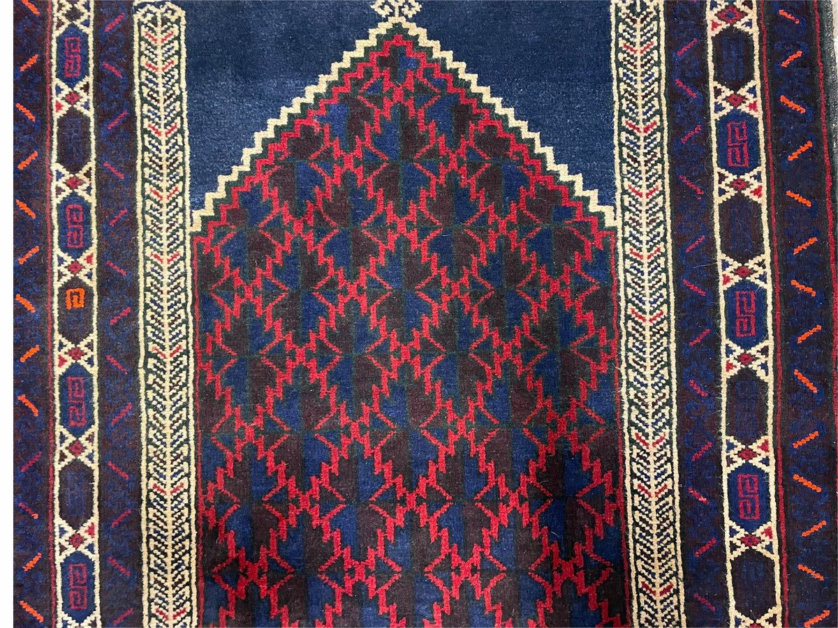 3x5 Vintage Handmade Tribal Wool Rug Balouchi Prayer Rug Afghan Rug Red Blue Wow - Jewel Rugs, view 11