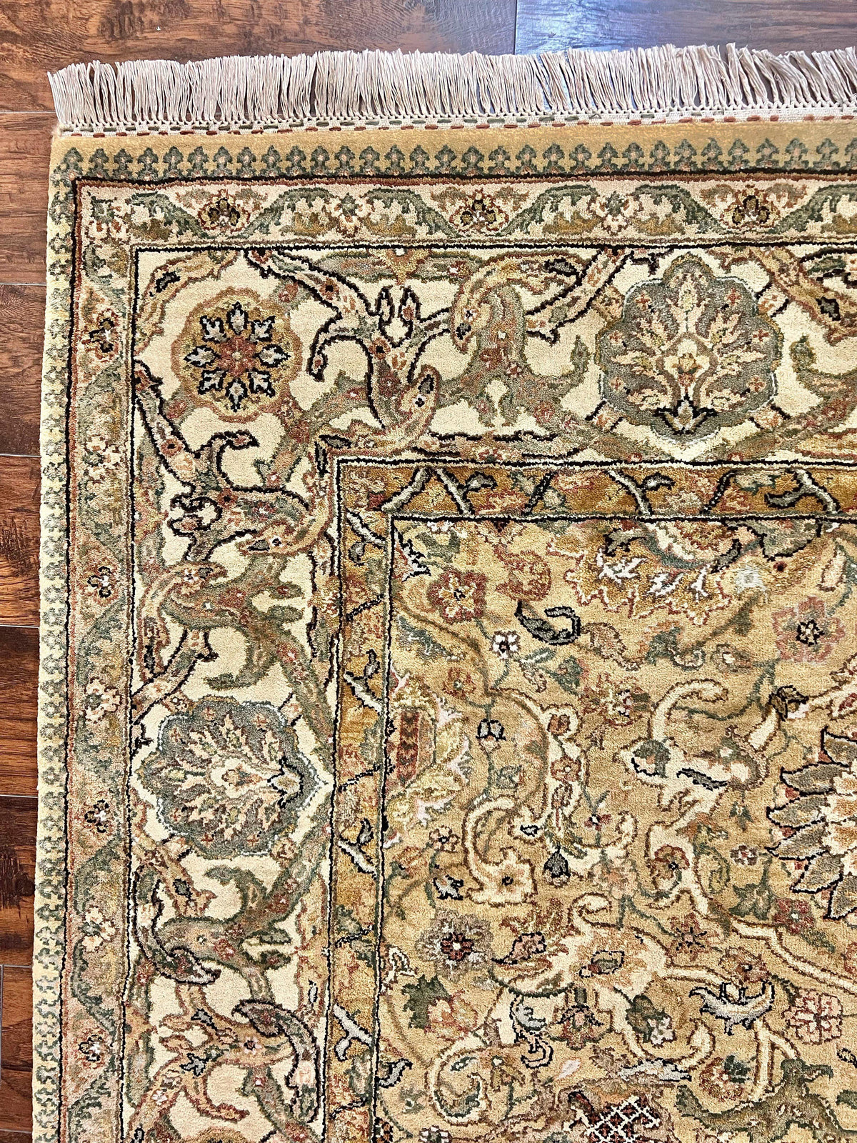 Indo Mahal Rug 8x10, Indian Jaipur Rug 8 x 10 ft, Wool Indo Persian Carpet, Handmade Traditional Floral Area Rug, Olive Green, Vintage Rug - Jewel Rugs, view 7