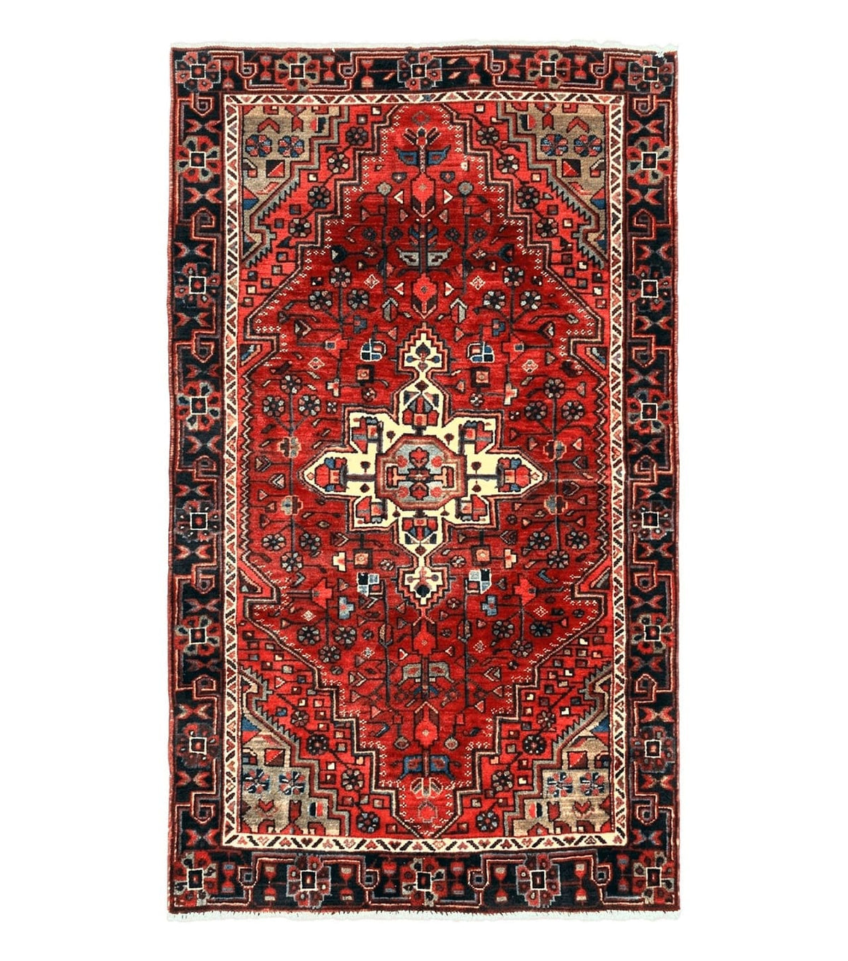 Antique Persian Tribal Rug 4x7, Red, Geometric Medallion, Handmade, Wool, Persian Zanjan Rug - Jewel Rugs