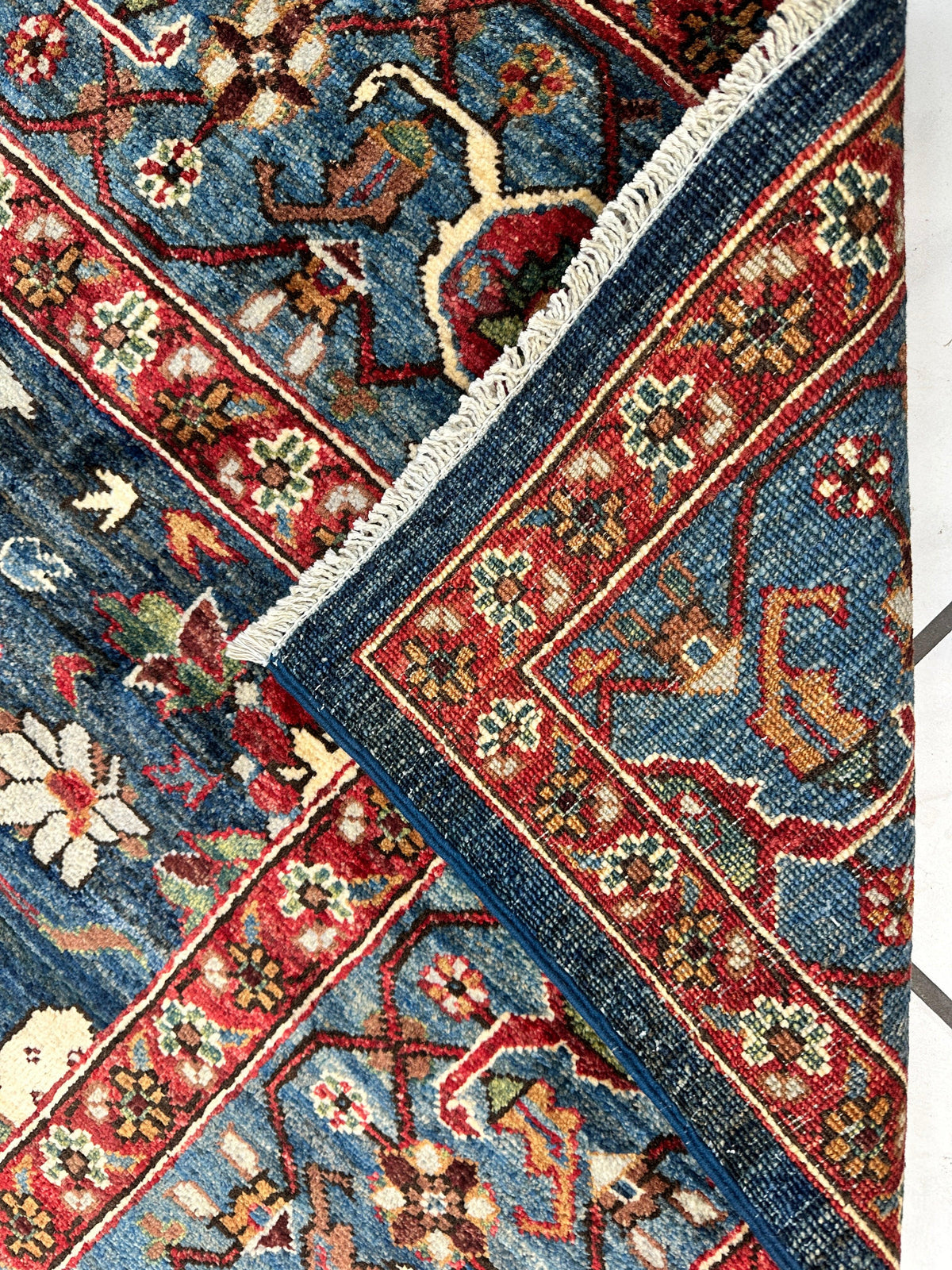 Afghan Serapi Rug 8x10 | Blue, Red & Ivory | Hand-Knotted Wool - Rugistan, view 14