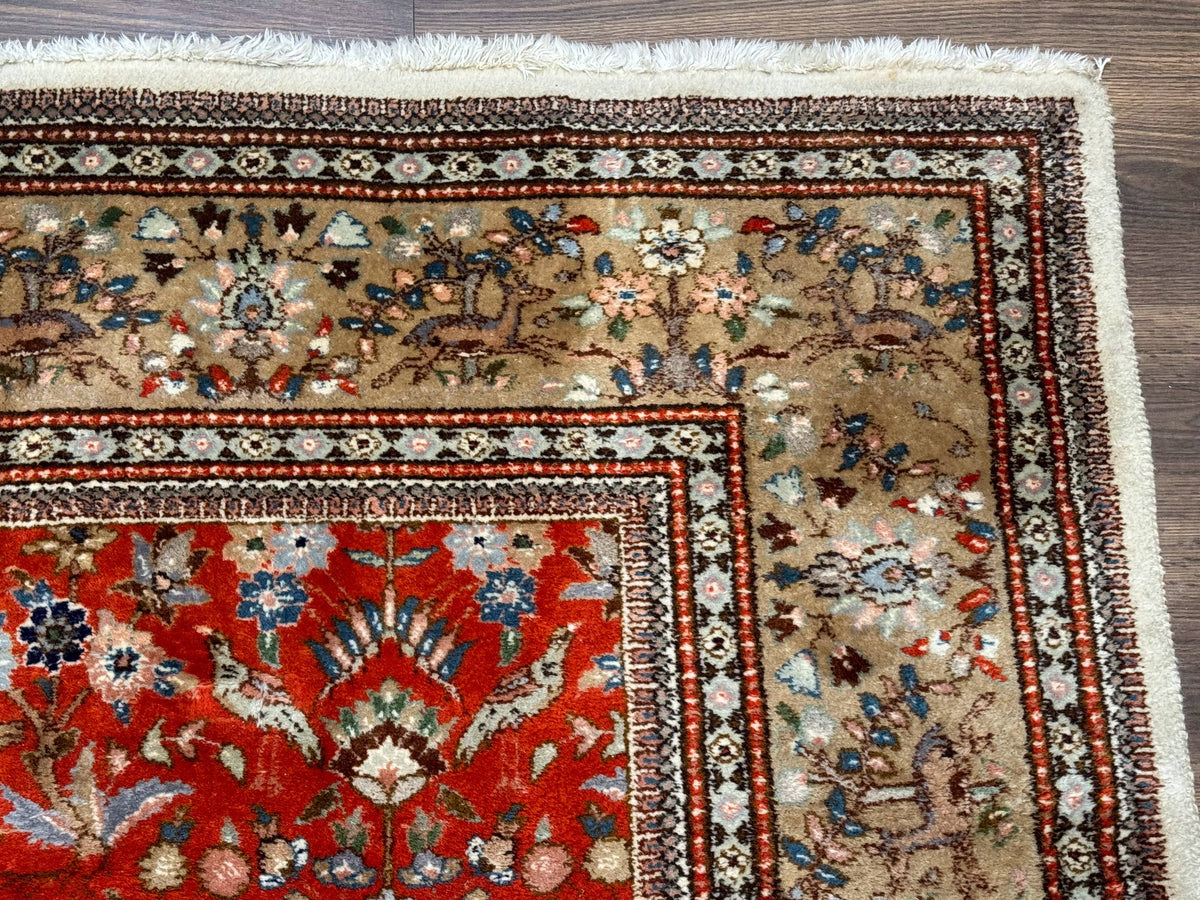 Persian Tabriz Rug 6x10, Burnt Orange and Tan, Animal Pictorials, Deer, Floral, Taba Tabae Carpet - Jewel Rugs, view 7