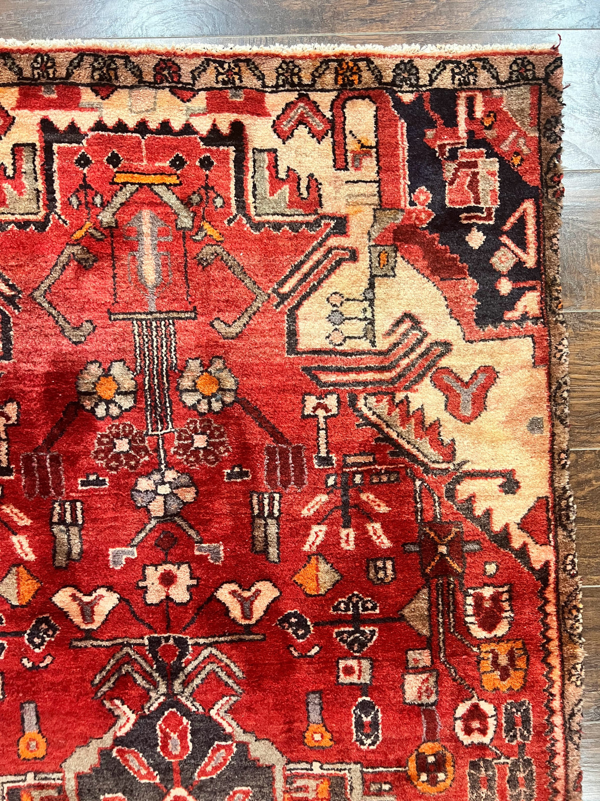 Antique Persian Tribal Rug 4 x 8, Geometric Medallion, Boho Rug, Wool Handmade Rug, Red 4x8 Rug, Persian Hamadan Rug - Jewel Rugs, view 8