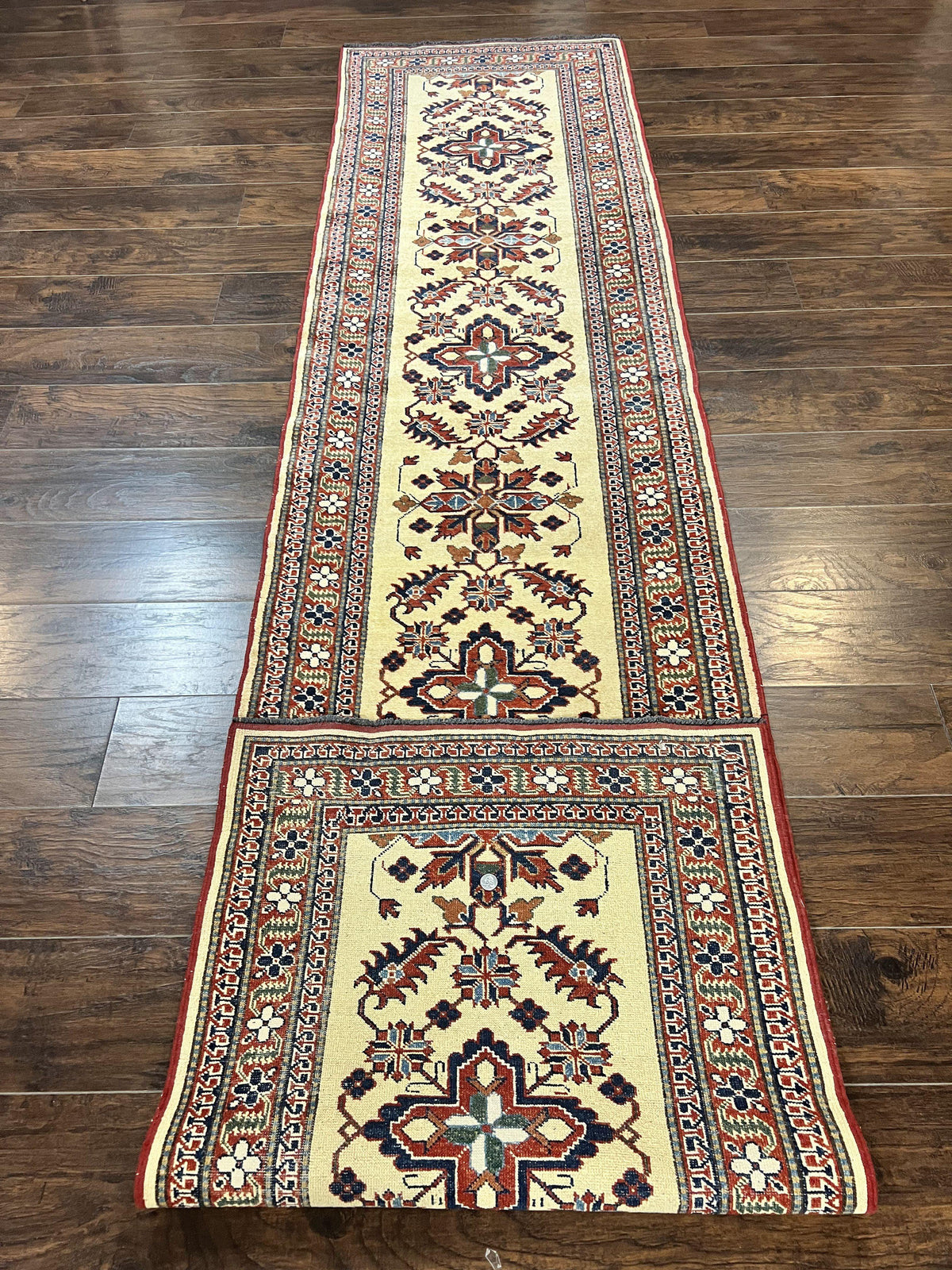 Afghan Heriz Runner Rug 2.9 x 12, Vintage Hand Knotted Persian Carpet for Hallway, 12ft Runner, Wool, Cream - Jewel Rugs, view 12