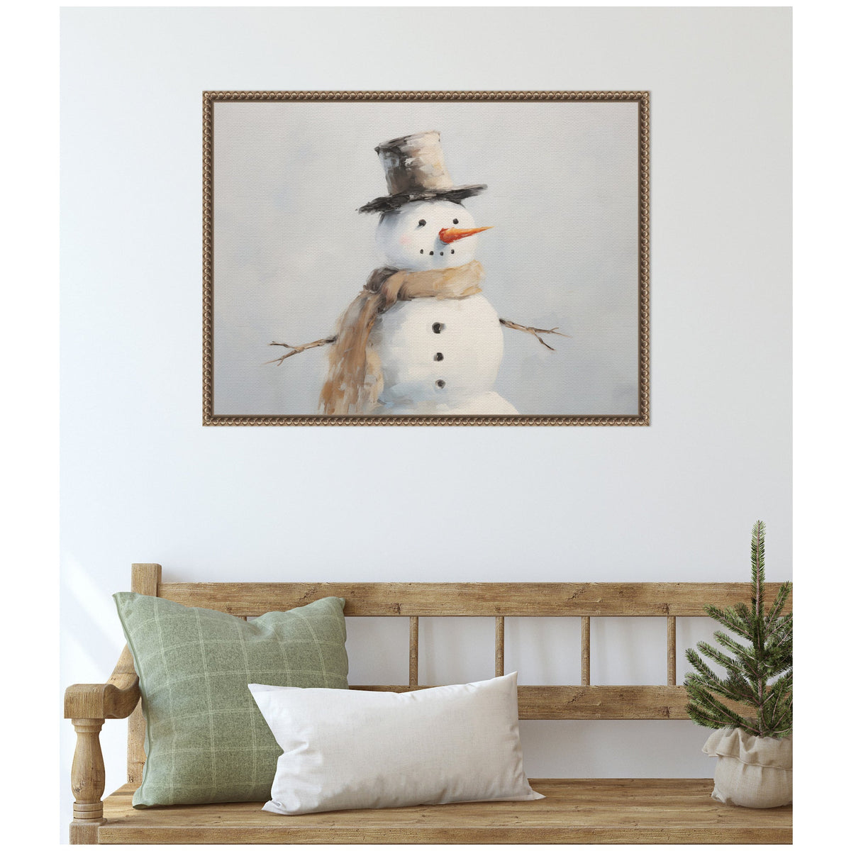 Sylvie Beaded Snowman Portrait Framed Canvas by The Creative Bunch Studio