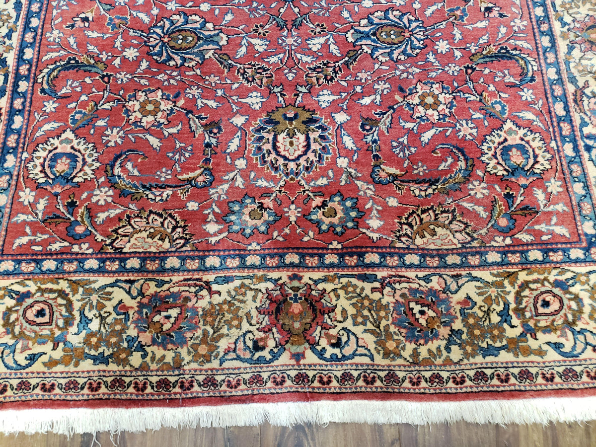 Semi Antique Persian Kashan Rug, Red & Beige, Hand-Knotted, Wool, 4'7" x 6' 6", Pair B - Jewel Rugs, view 6