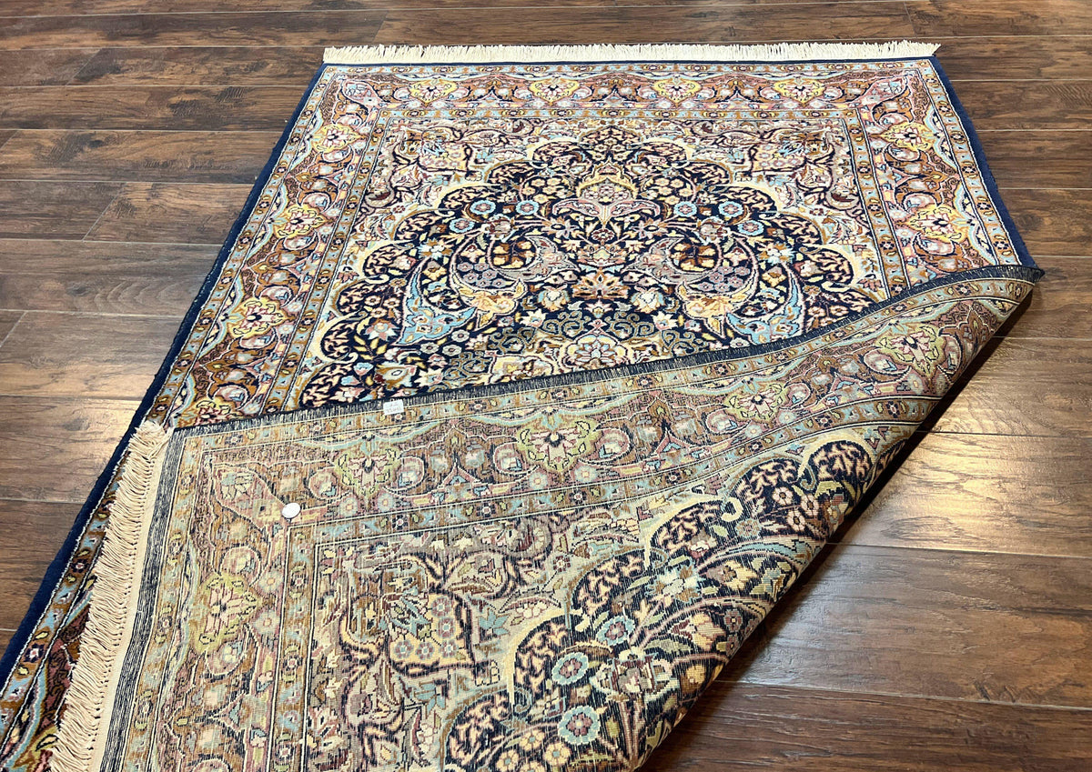 Pak Persian Rug 5x7, Navy Blue Hand Knotted Wool Oriental Carpet 5 x 7 ft, Floral Medallion, Traditional Vintage Pakistani Rug, 225 KPSI - Jewel Rugs, view 11