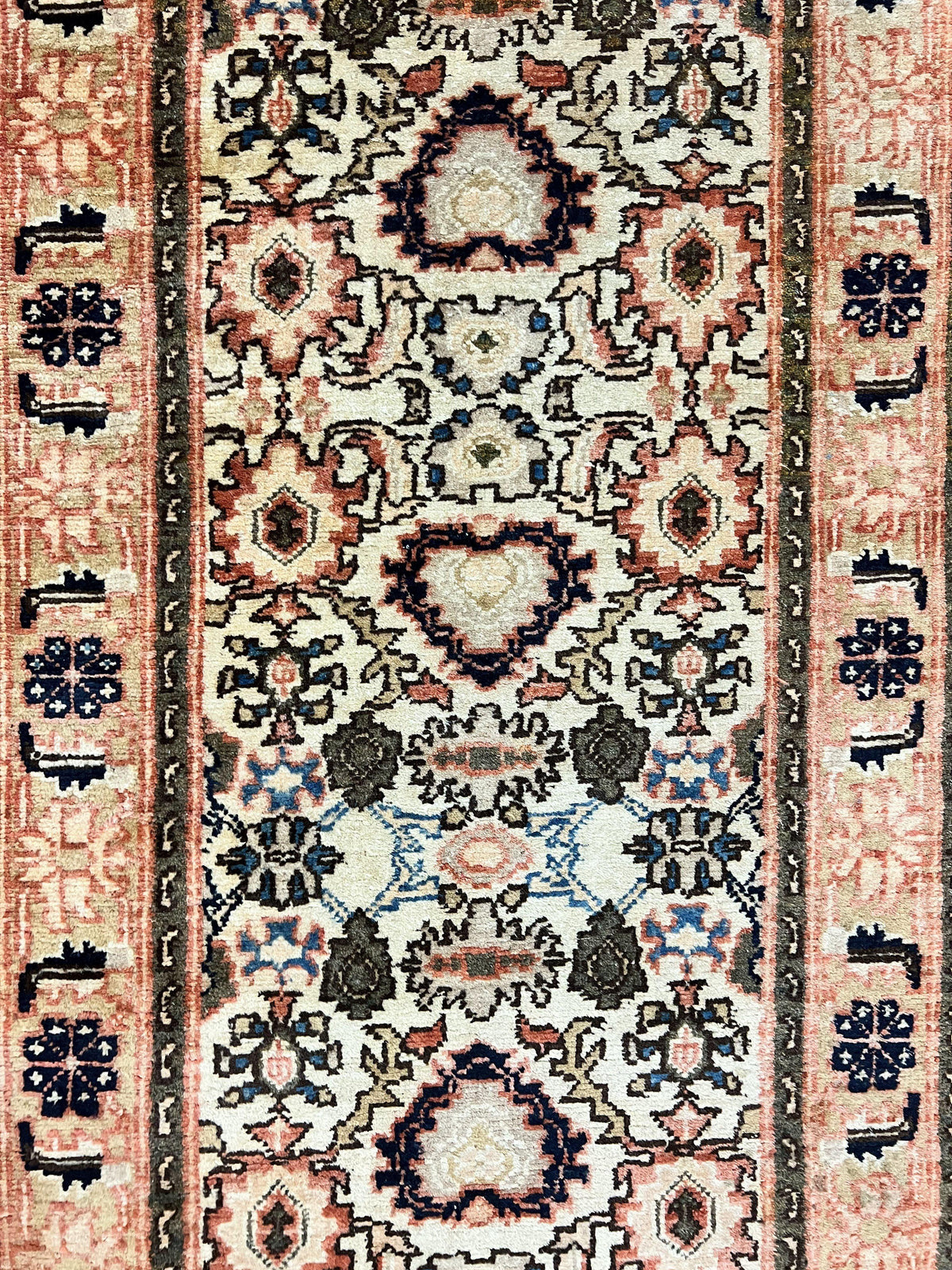 Romanian Runner Rug 2.6 x 12.9, Wool Handmade Hand Knotted Skinny Runner for Hallway, Floral Allover, Vintage Tan Runner - Jewel Rugs, view 4