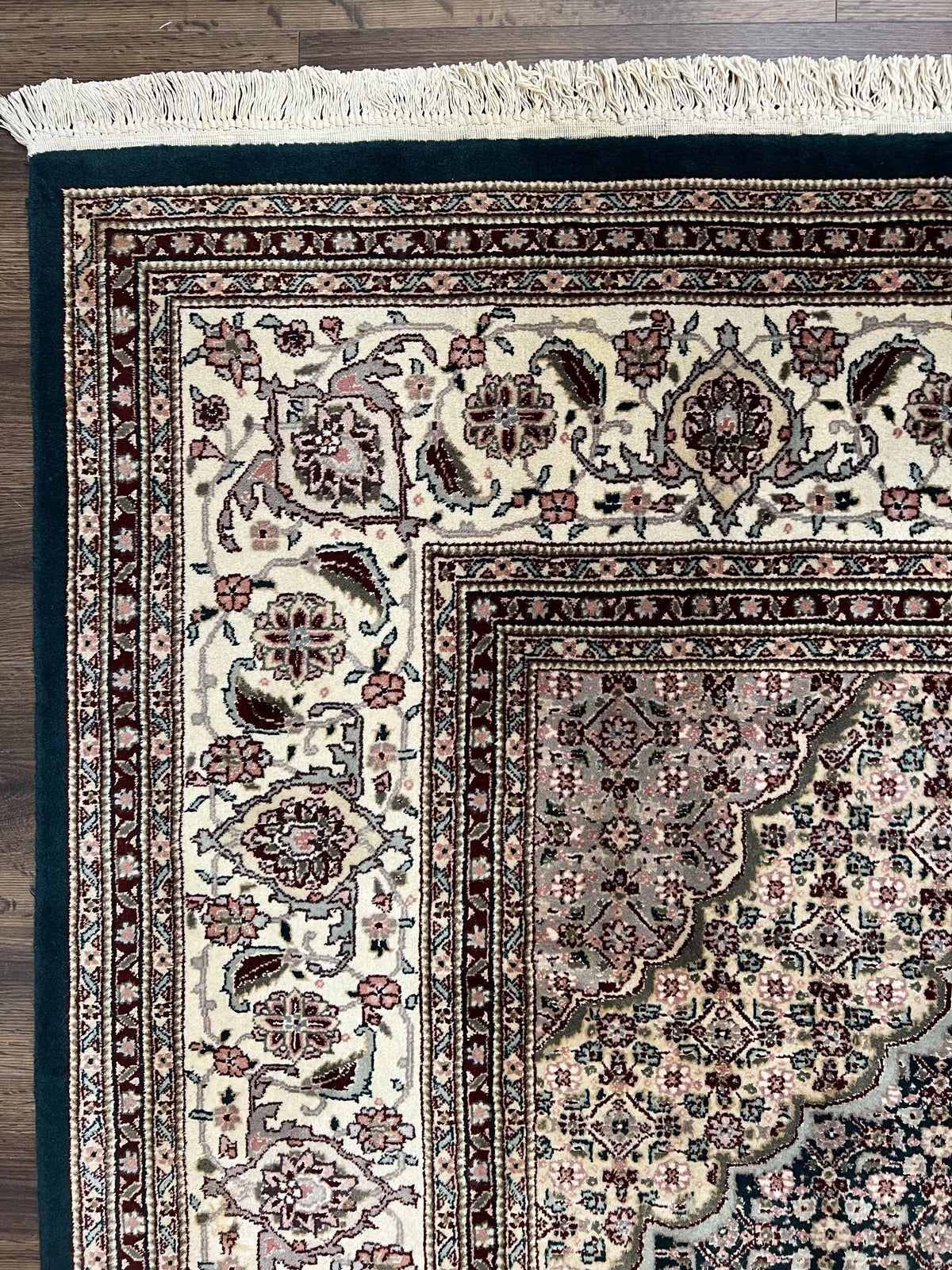 Sino Persian Rug 9x12, Dark Green and Ivory, Medallion, Mahi Herati, Elegant Oriental Carpet, Wool Hand Knotted Traditional Room Sized Rug - Jewel Rugs, view 6