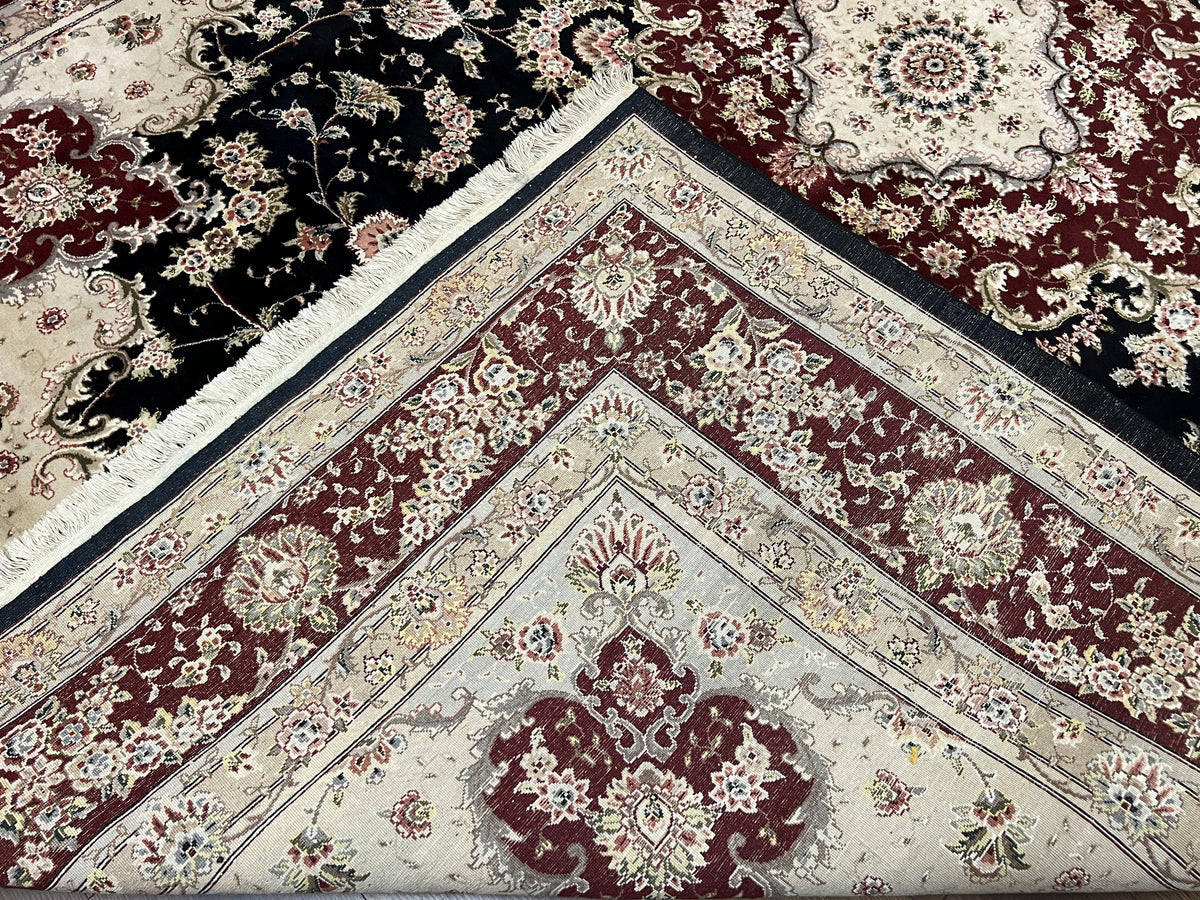Pak Persian Rug 8.8 x 10.6, Floral Medallion, Wool and Silk Hand Knotted Fine Oriental Carpet, Elegant Rug, Black Gray Burgundy, Room Sized - Jewel Rugs, view 10