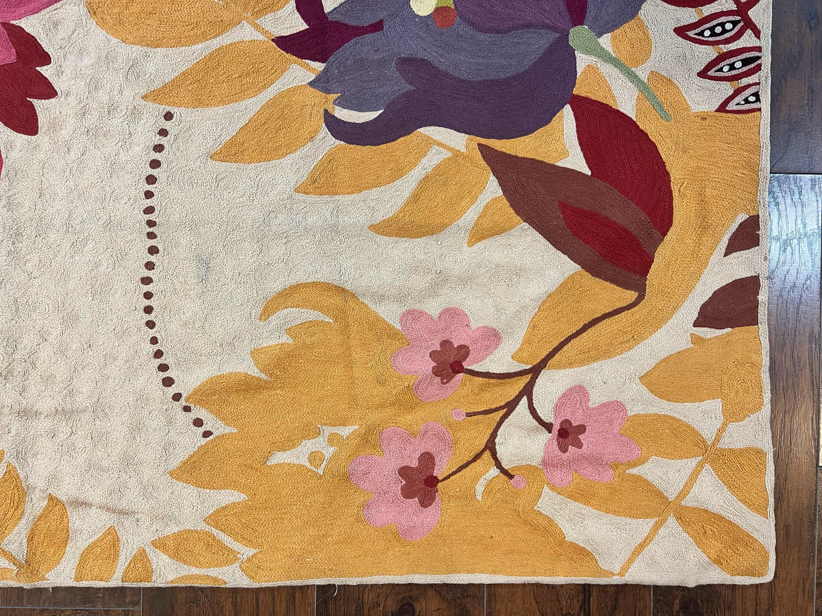 Indian Hand Stitched Rug 4x6, Floral, Silk, Large Floral Design - Jewel Rugs, view 10