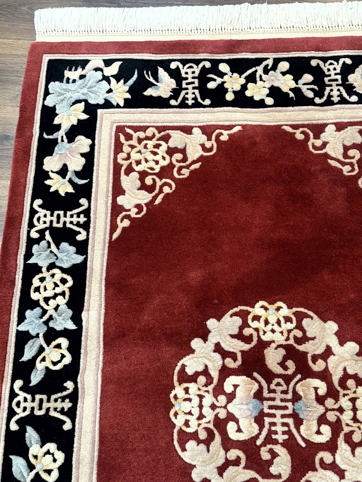 Dark Red Chinese Wool Rug 4x6, Chinese 90 Line Rug, Carving Rug, Handmade, Pair B - Jewel Rugs, view 7