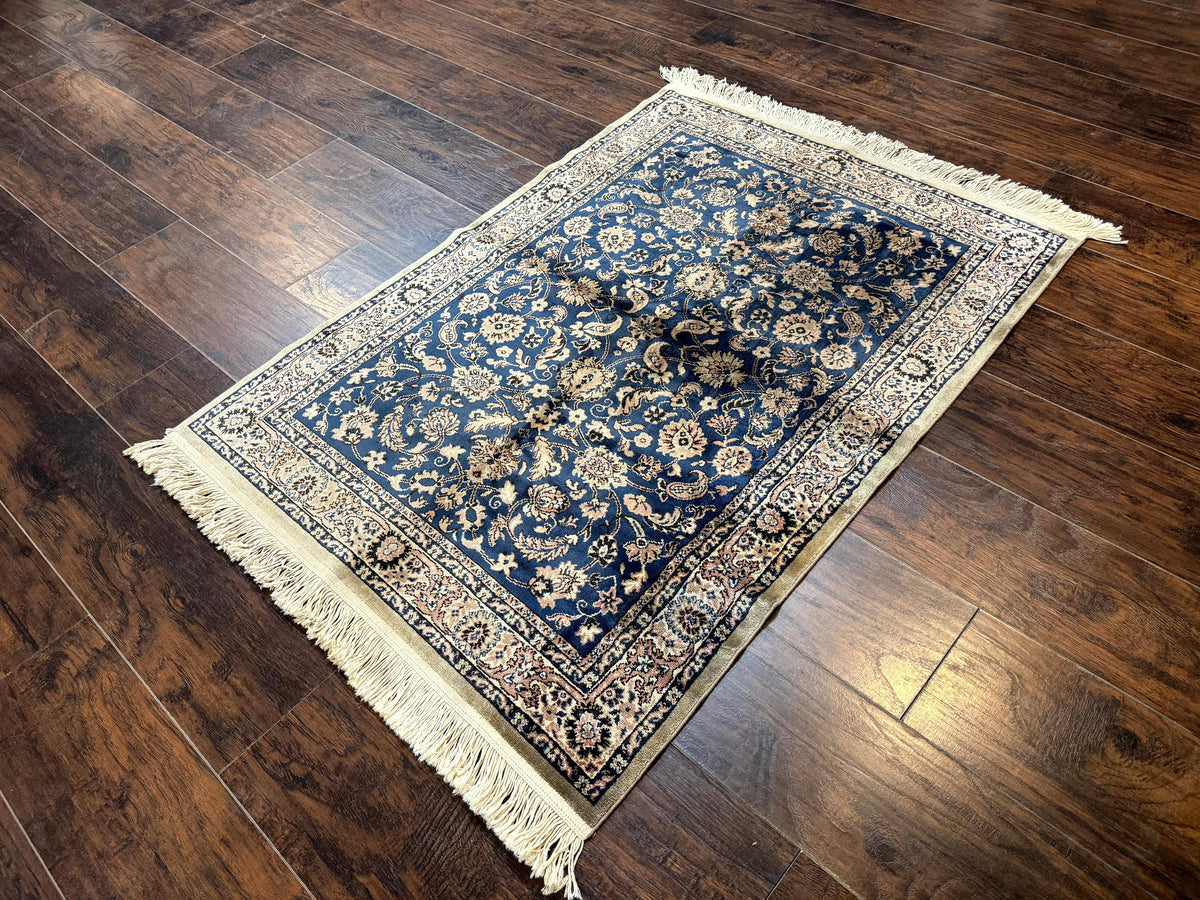 Vintage Art Silk Rug 3x4, Traditional Oriental Persian Design Rug, Belgium Power Loomed Rug, Navy Blue - Jewel Rugs, view 3
