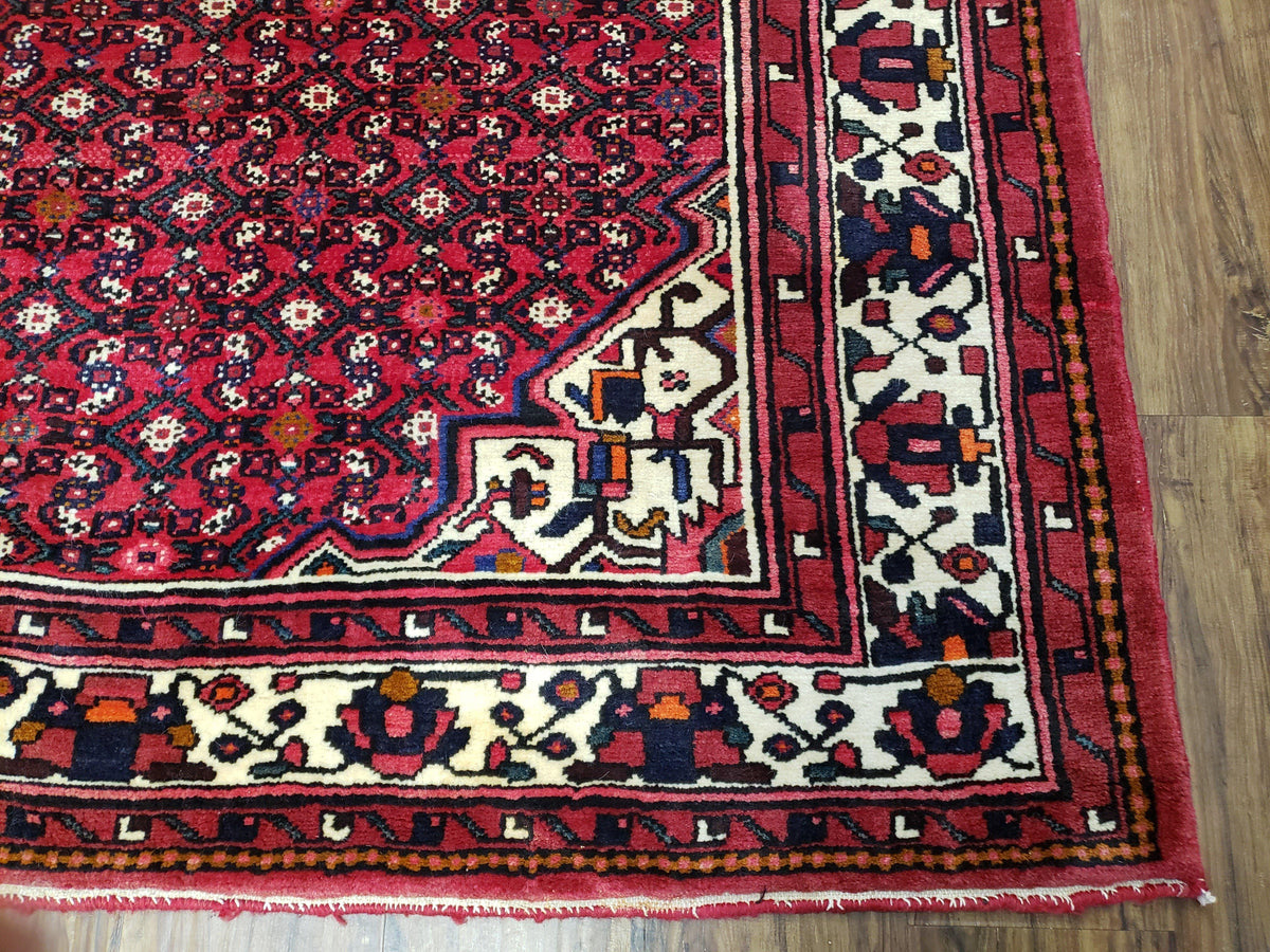 Vintage Persian Hamedan Rug 7x10, Angelas Mahi Pattern, Red, Wool, Hand-Knotted - Jewel Rugs, view 10