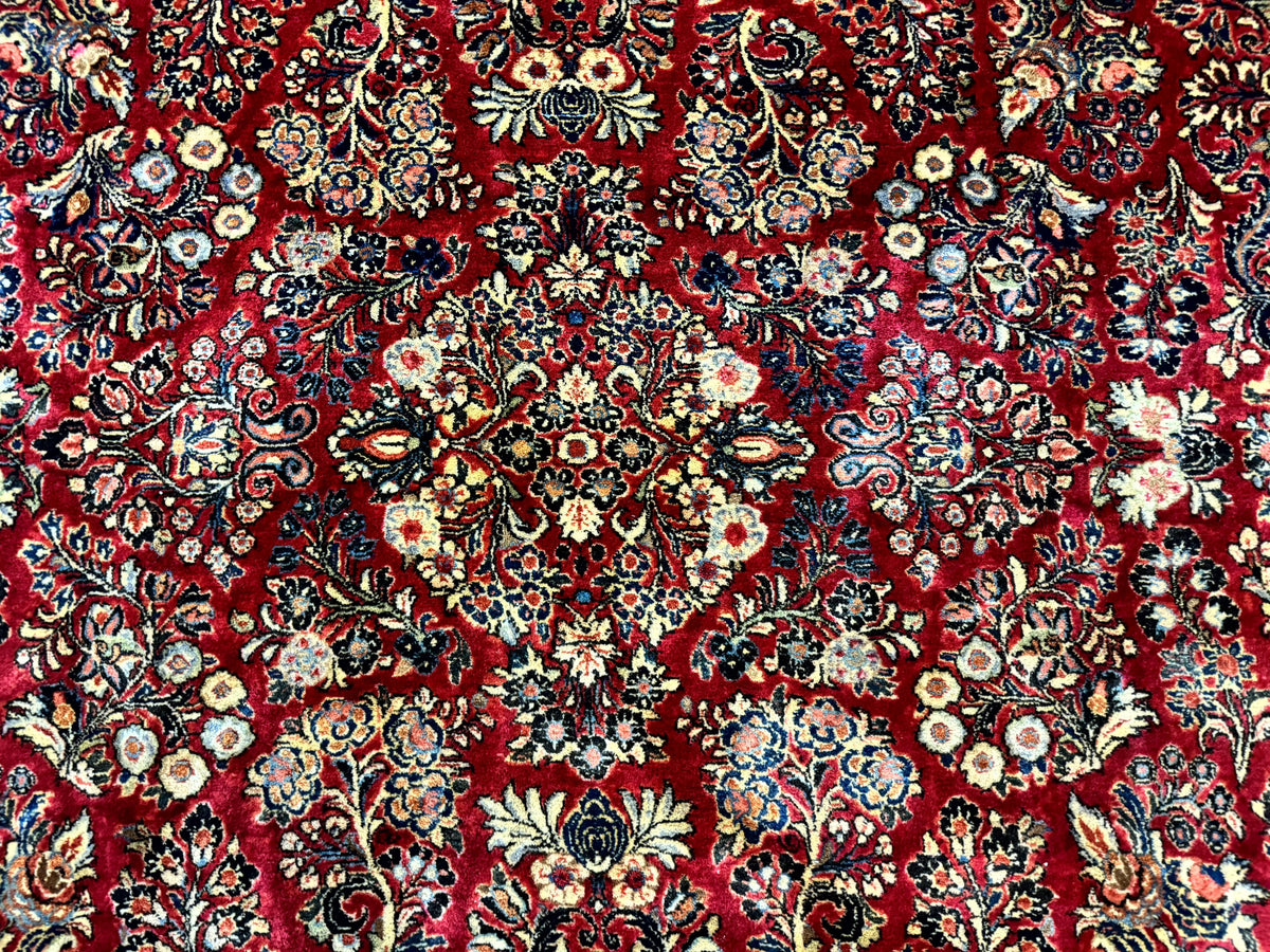Persian Sarouk Rug 10x10, Square Persian Carpet, Red, Floral, Antique - Jewel Rugs, view 2
