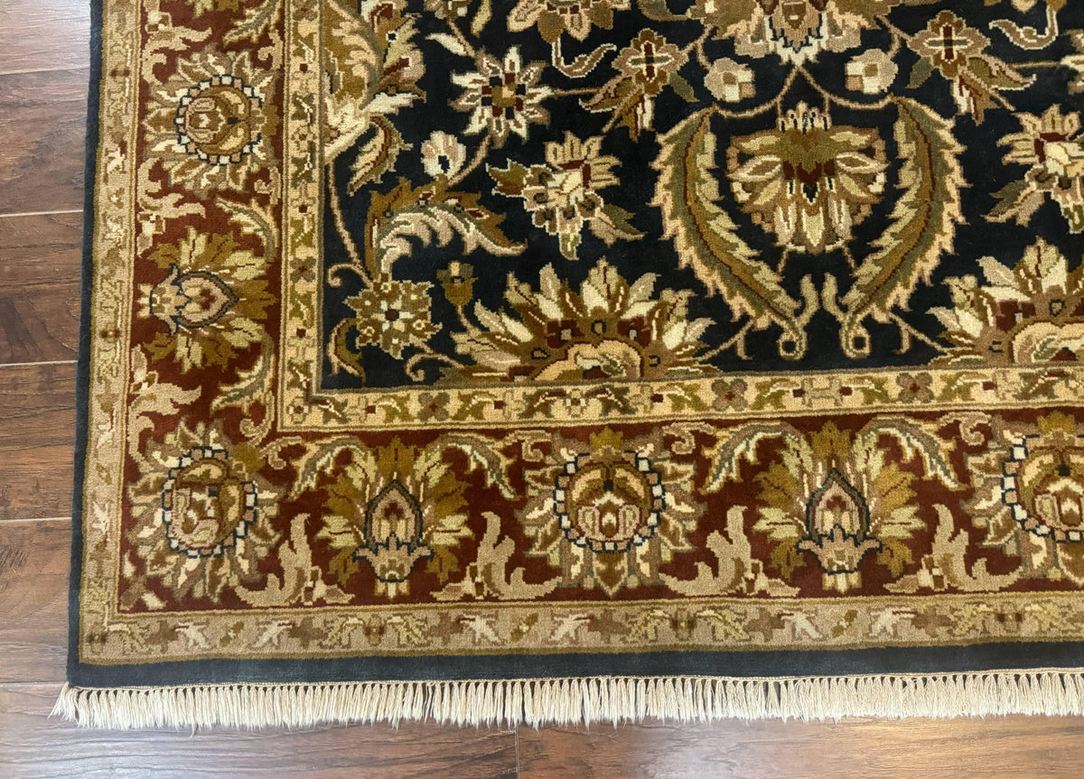 Indian Agra Rug 6x9, Floral, Traditional Rug, Dark Green Maroon Tan - Jewel Rugs, view 9