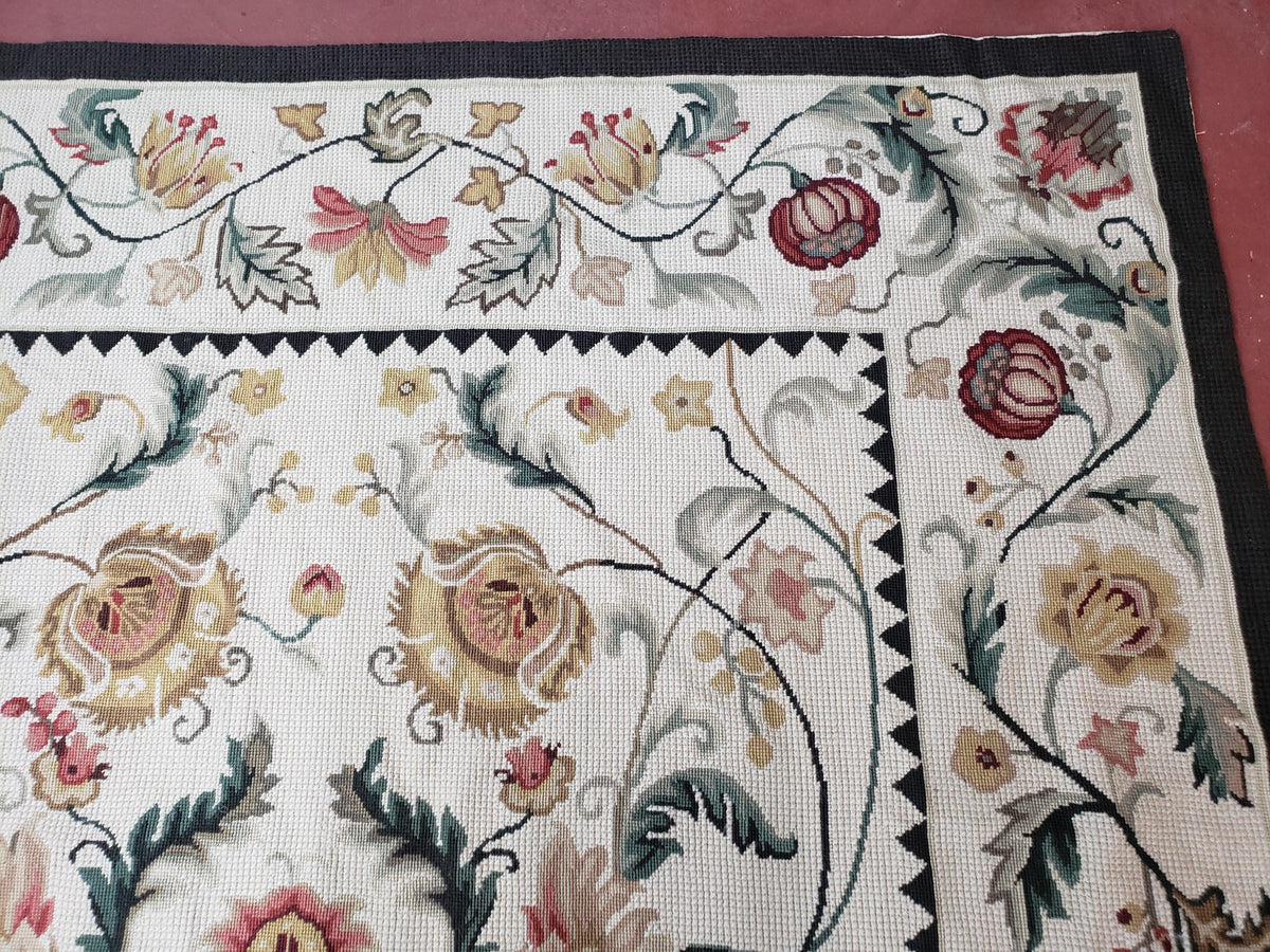 New Needlepoint Rug 9x12, Hand Woven Wool Area Rug, Flatweave Carpet, Handmade Chinese Needlepoint, Floral European Design, Ivory Background - Jewel Rugs, view 8