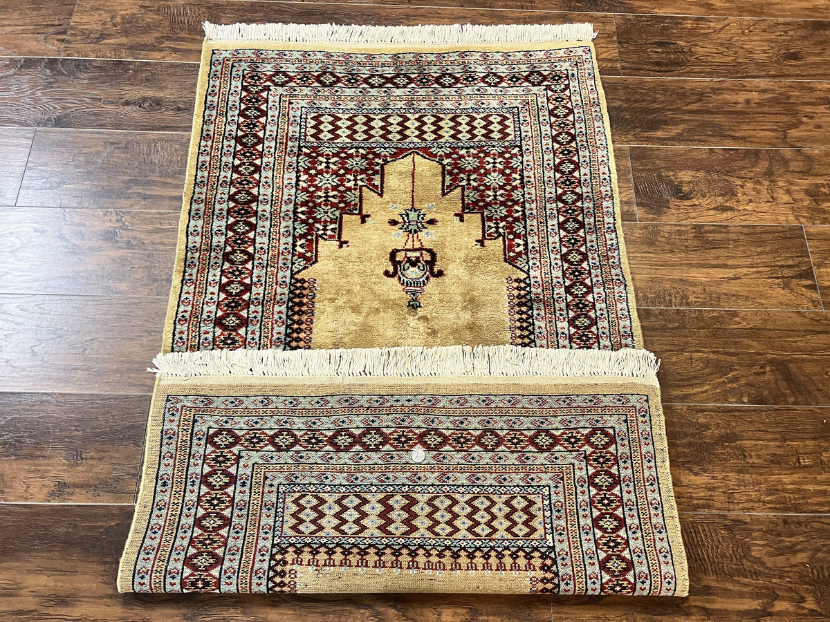 Bokhara Prayer Rug 3x5, Pakistani Turkoman Carpet, Tan, Handmade Vintage Wool Carpet - Jewel Rugs, view 11