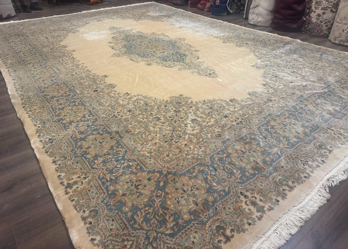 Palace Size Persian Kerman Rug 12x18, Floral Semi Open Field, Signed, Fine 240 KPSI - Jewel Rugs, view 12