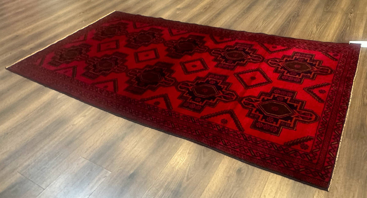 Afghan Rug 4x7, Tribal Carpet, Balouch Rug, Red and Navy Blue, Repeated Medallions, New - Jewel Rugs, view 12