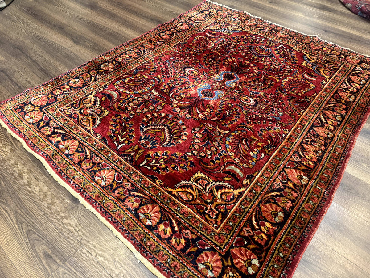 Persian Lilihan Rug 5x6, Red, Floral, Antique Persian Carpet - Jewel Rugs, view 3
