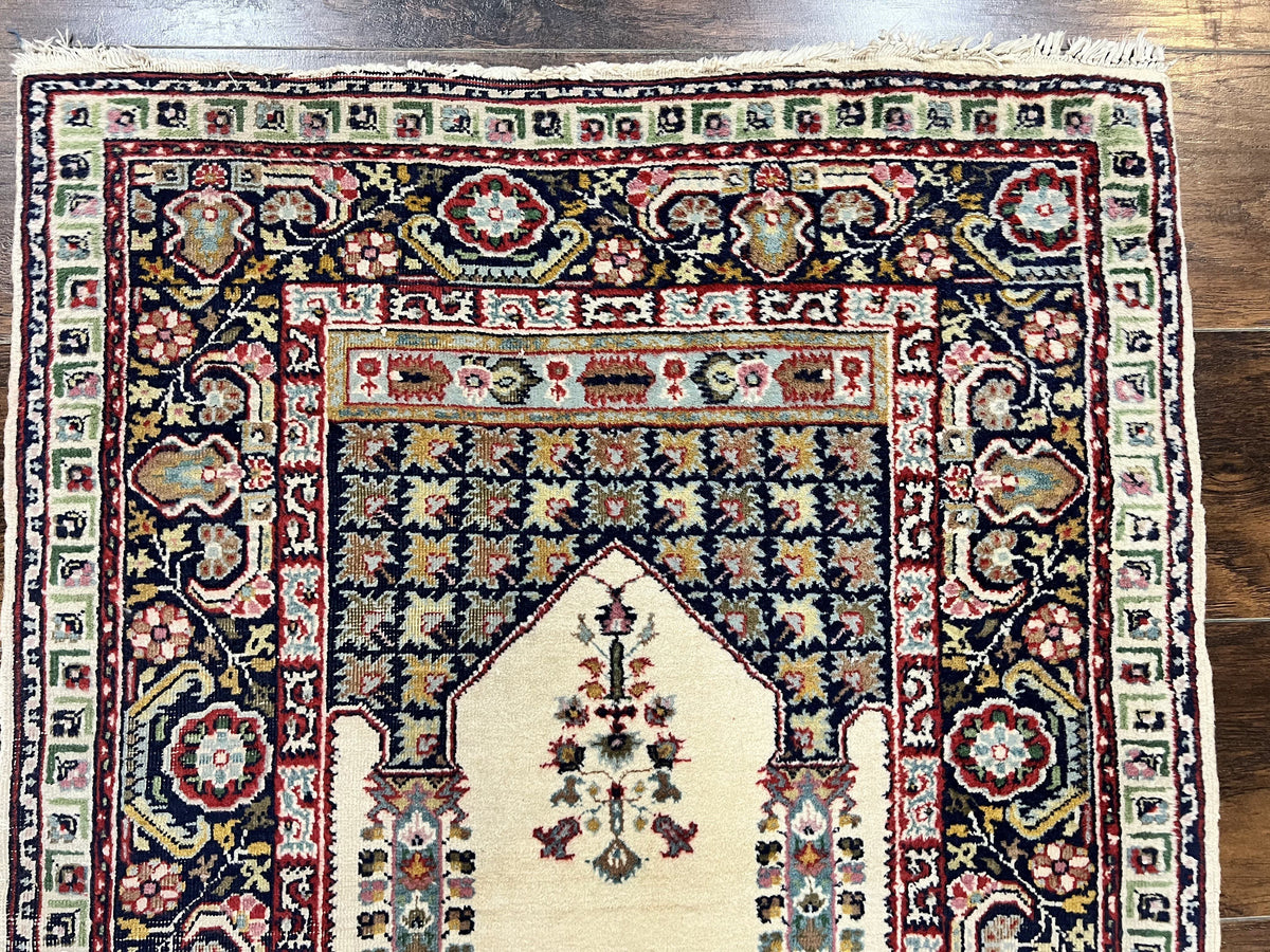 Turkish Prayer Rug 2.5 x 4, Vintage Wool Hand Knotted Carpet, Ivory - Jewel Rugs, view 4