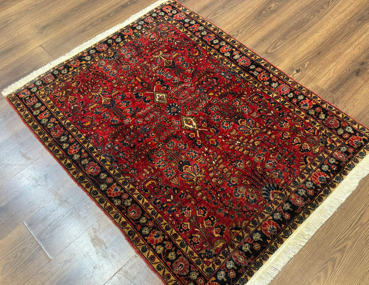 Antique Persian Sarouk Rug 3x4, Red, Floral, 1920s Wool Rug - Jewel Rugs, view 6