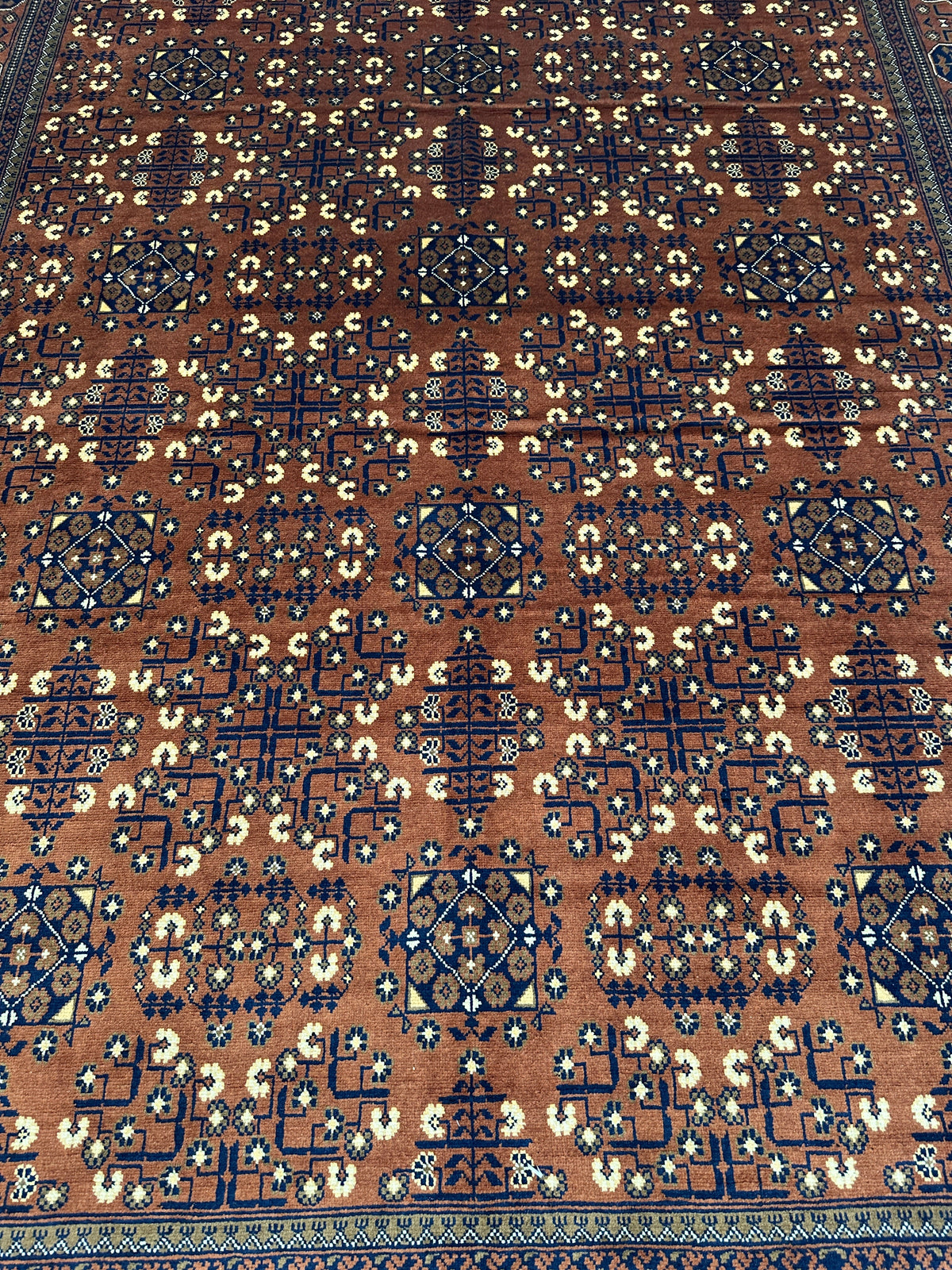 Afghan Turkmen Rug 7x10 | Orange, Navy & Ivory | Hand-Knotted Wool - Rugistan, view 7