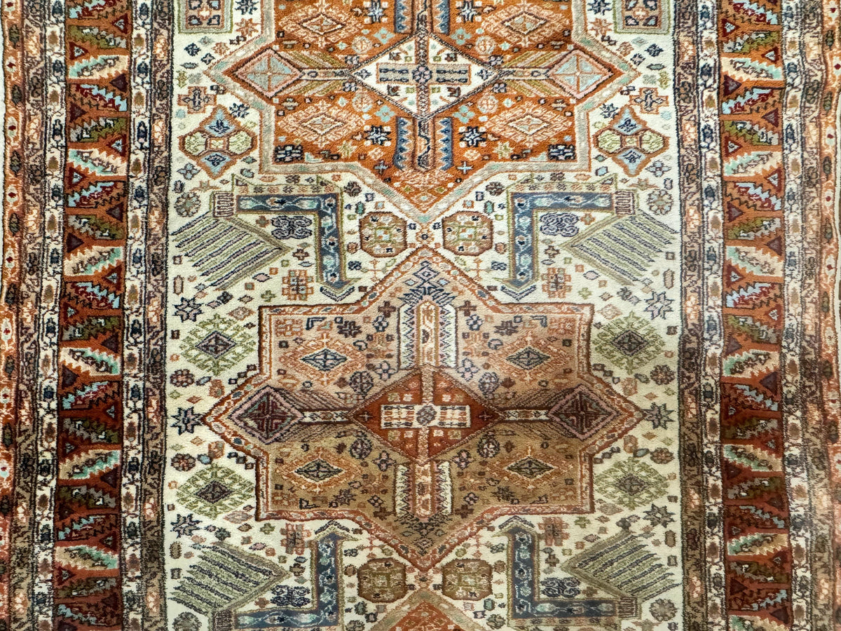 Turkish Kazak Rug 4x6, Geometric Medallions, Vintage Handmade Wool Carpet - Jewel Rugs, view 4