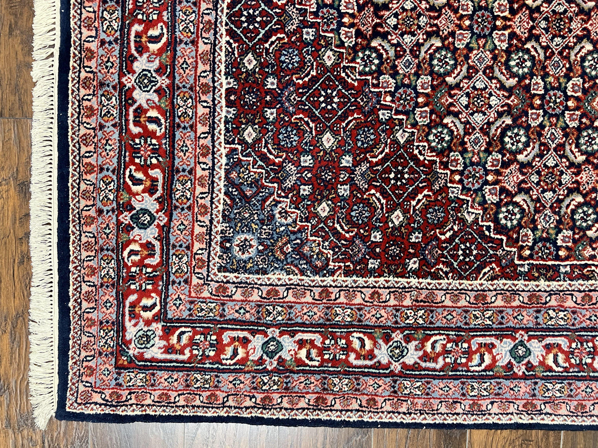 Indo Persian Rug 7x10, Dark Blue and Red Hand Knotted Wool Vintage Oriental Carpet 7 x 10 ft, Handmade Bidjar Rug, Herati Pattern Indian Rug - Jewel Rugs, view 8