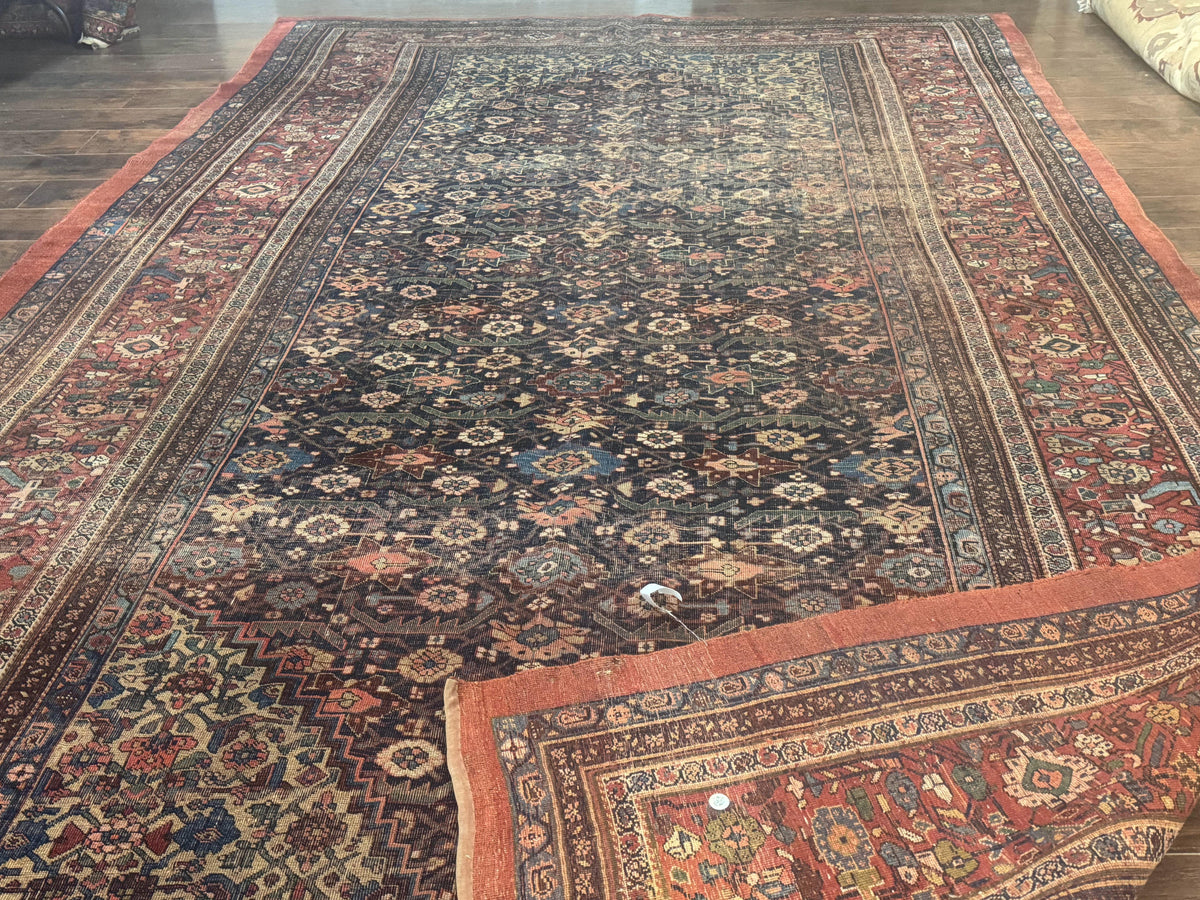Antique Persian Bidjar Rug 8x15 – Navy Blue, Herati Pattern, Early 20th Century - Jewel Rugs, view 12