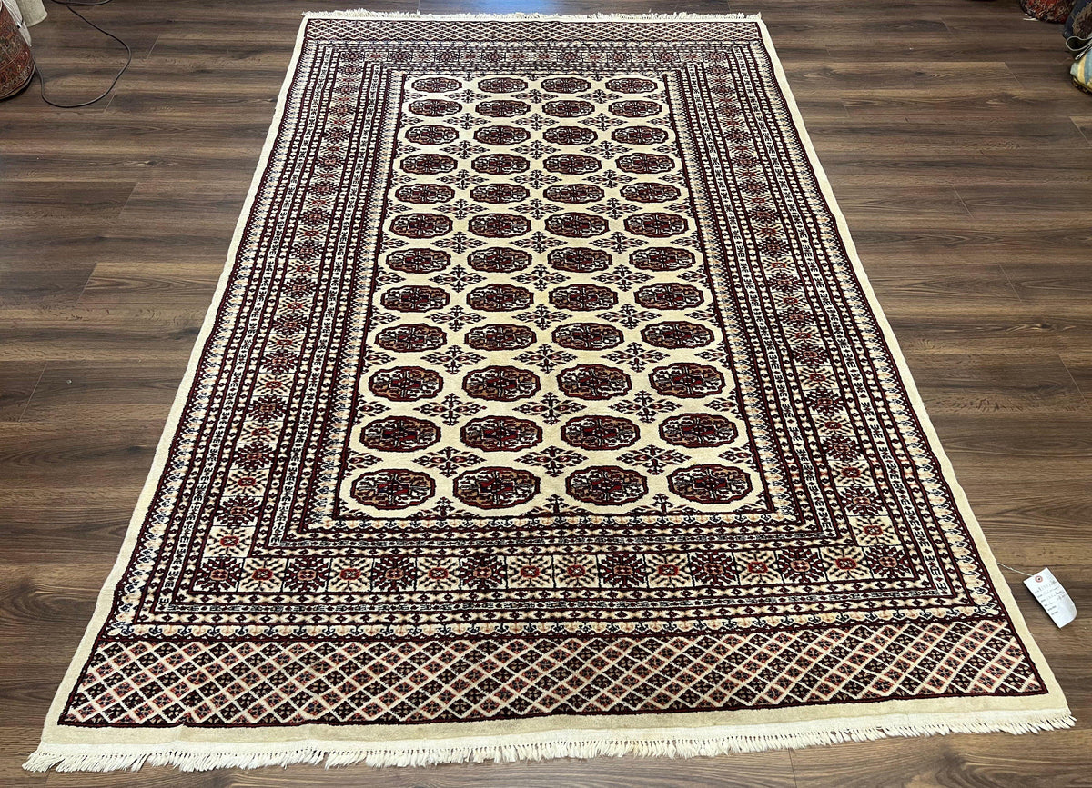 Pakistani Turkoman Rug 6x9, Cream and Red Hand Knotted Wool Oriental Carpet, Yamud Rug, Tribal Rug 6 x 9, Bohemian Area Rug, Bokhara Rug - Jewel Rugs, view 2