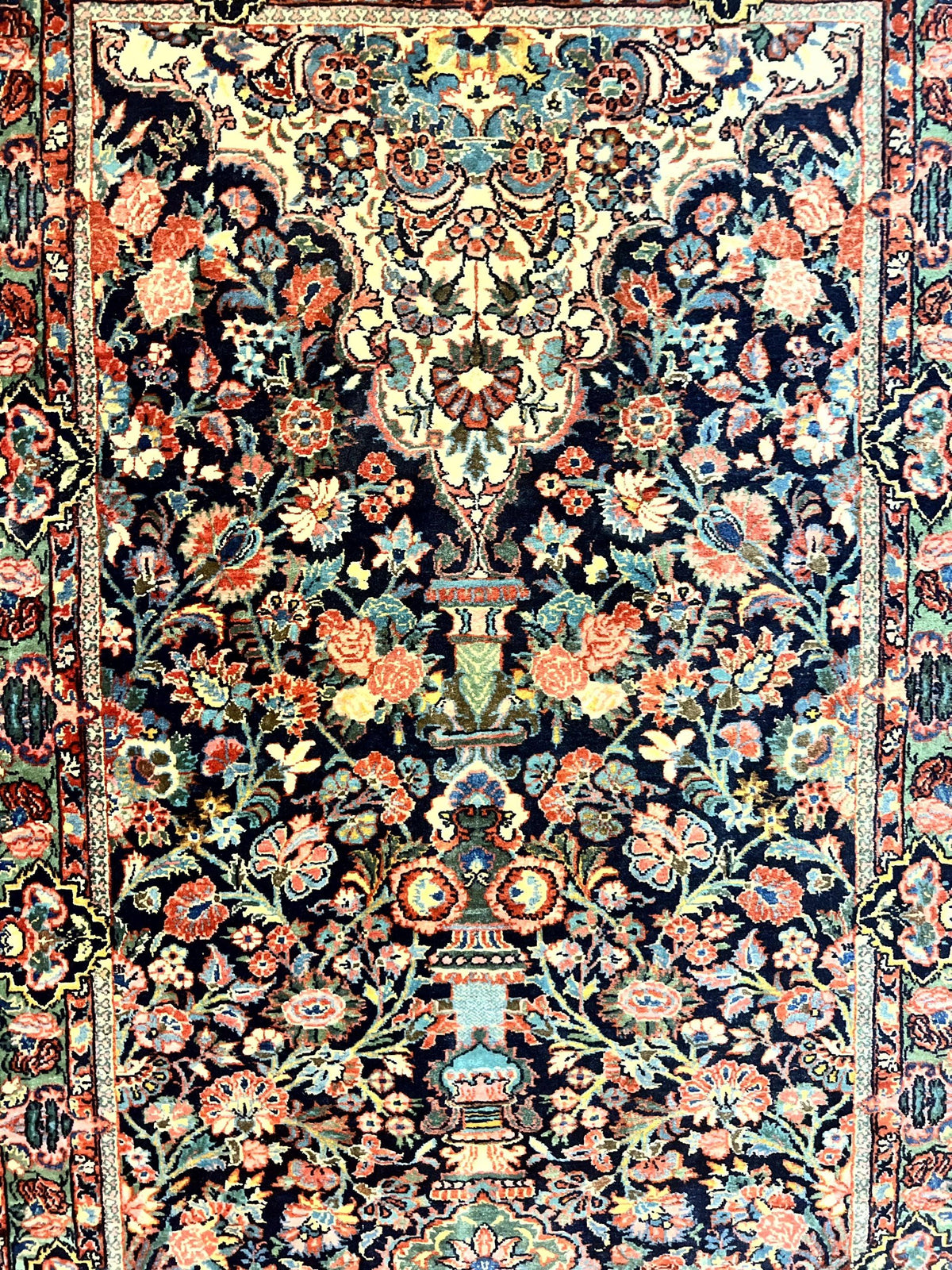 Persian Saoruk Rug 4x5, Navy Blue and Red, Floral, Antique Persian Wool Carpet, Handmade - Jewel Rugs, view 5