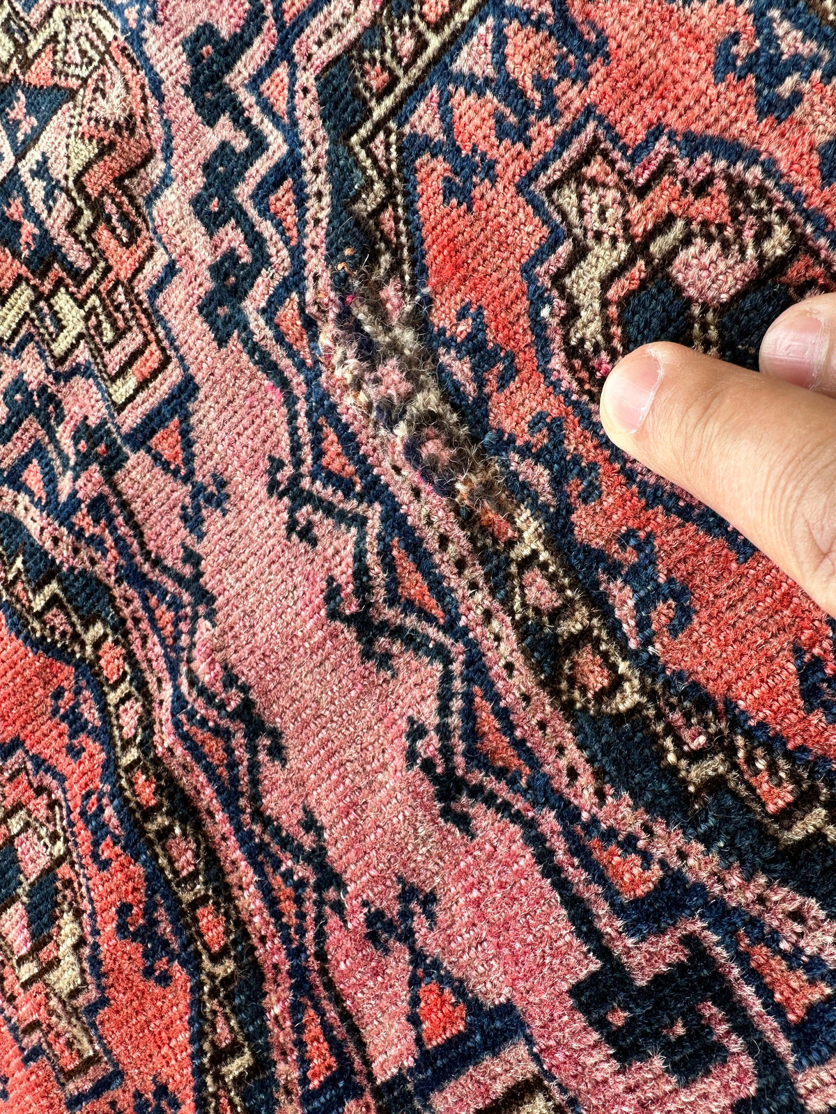 Saryk Bag Face 2x4 | Pink, Navy & Rust | Wool - Rugistan, view 5