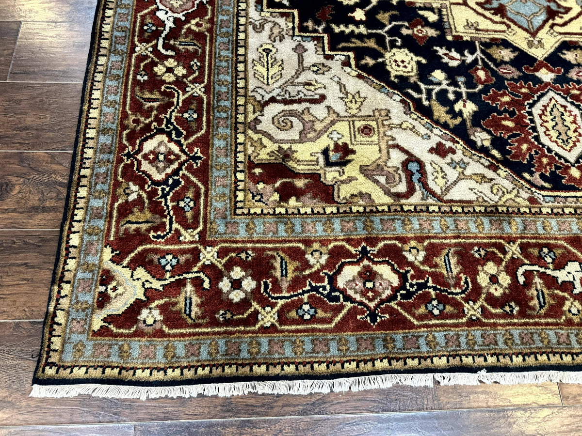 Indo Persian Heriz Rug 8x10, Geometric Medallion, Serapi Carpet, Wool Vintage Rug - Jewel Rugs, view 9
