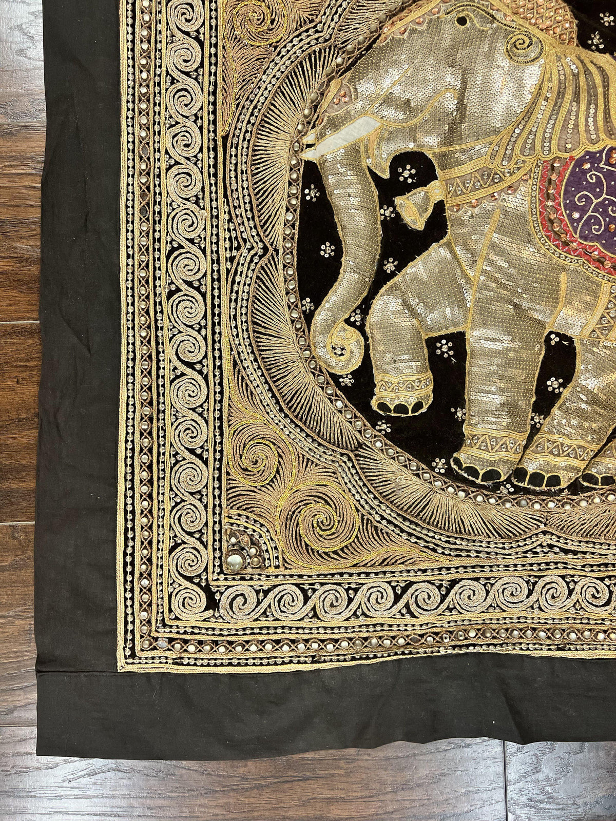 Indian Embroidery 3x3, Elephant Design, Detailed Needlepoint, Beadwork - Jewel Rugs, view 8