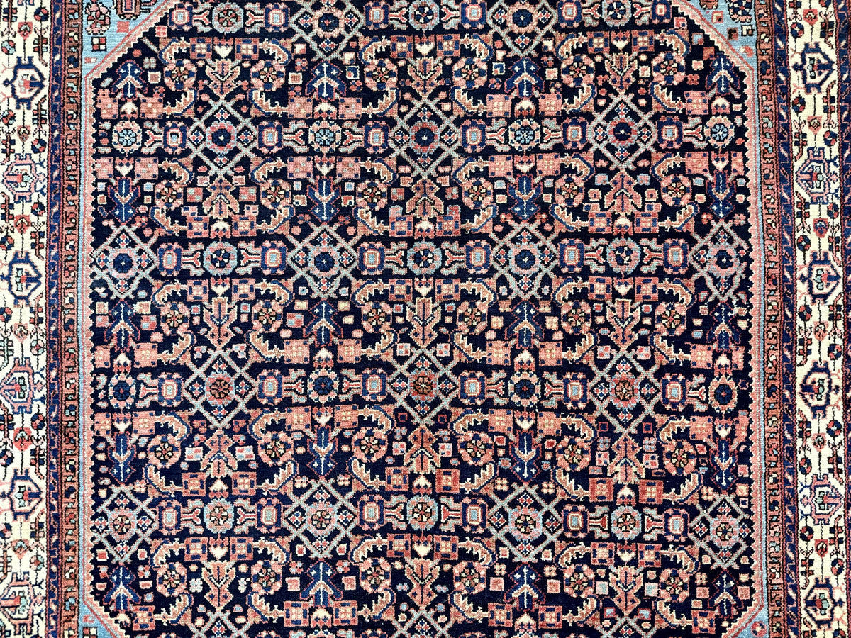 Antique Persian Rug 5 x 6.7, Navy Blue & Ivory, Handmade Persian Wool Carpet, Hamadan Angelas Rug - Jewel Rugs, view 5