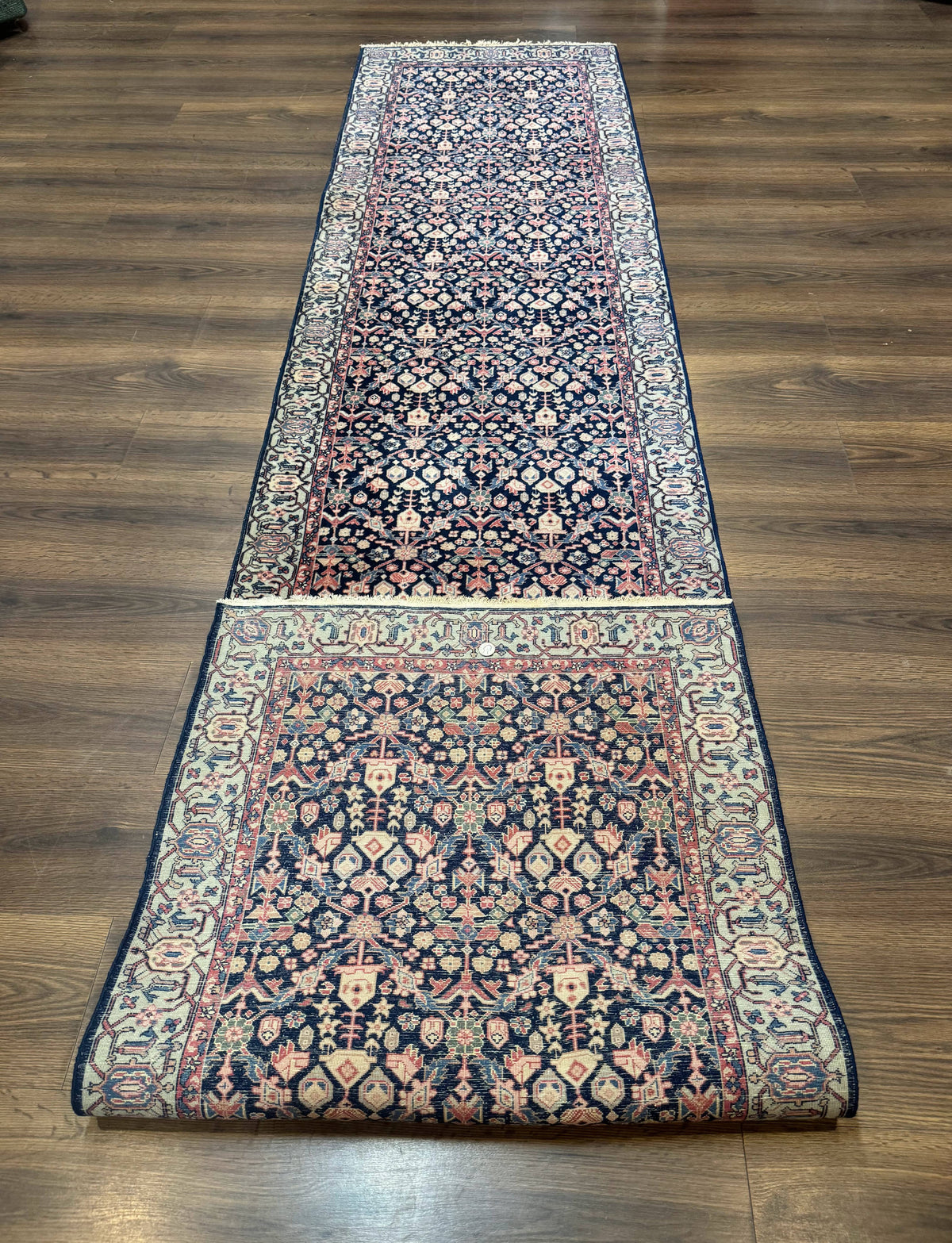 Indo Persian Runner Rug 2.8 x 12, Navy Blue, Floral, Fine 270 KPSI - Jewel Rugs, view 12