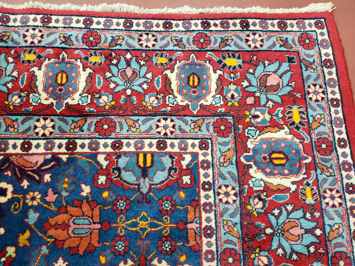 Rare Antique Persian Veramin Carpet, Mina-Khani Pattern, Blue, Red, Ivory, 7x11 ft, Hand-Knotted, Wool - Jewel Rugs, view 7