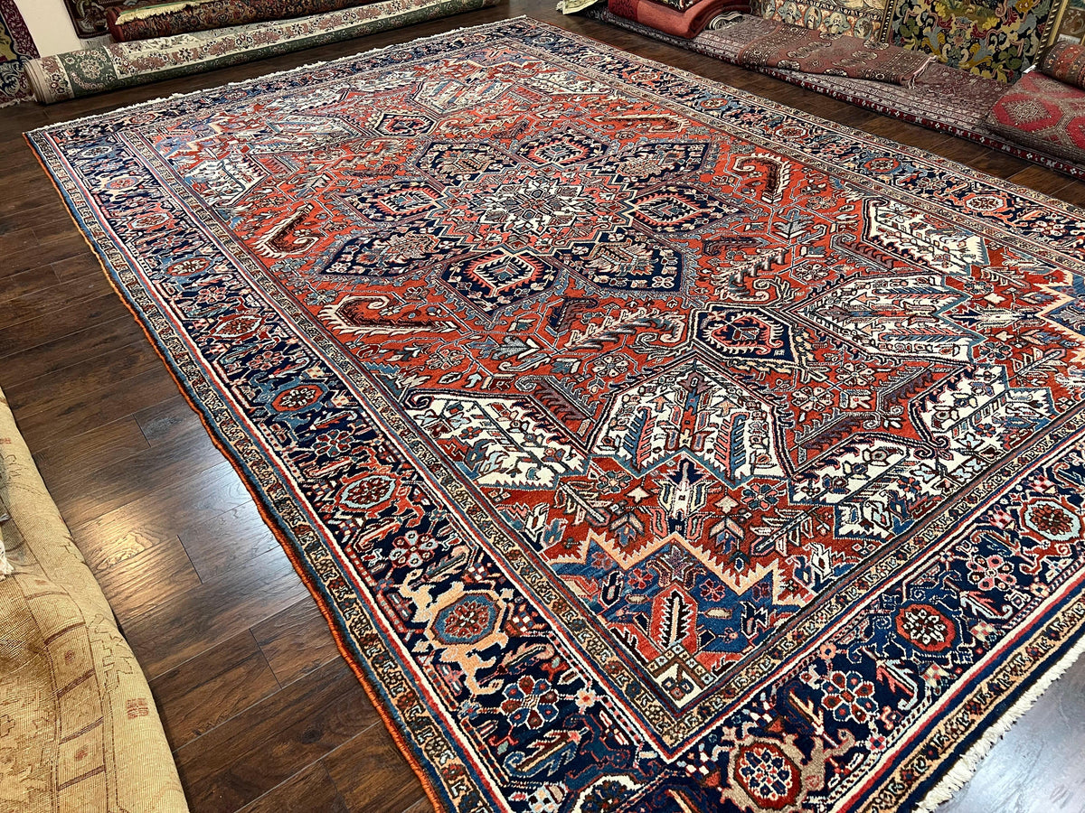 Antique Persian Heriz Rug – 11x16 Palace Size, Geometric Medallion, 1920s - Jewel Rugs, view 11