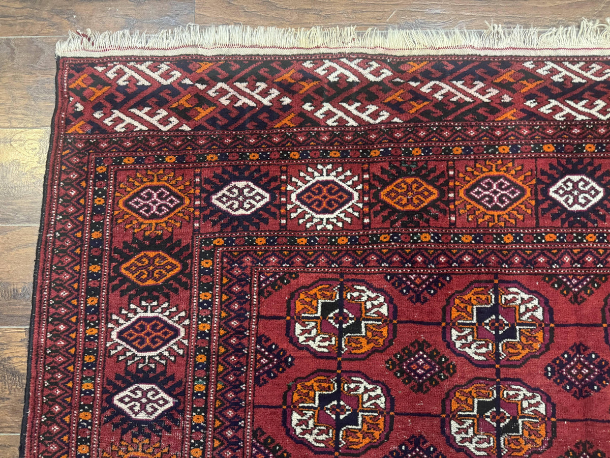 Antique Persian Turkoman Bokhara Rug 7x11, Tribal Rug, Red - Jewel Rugs, view 7