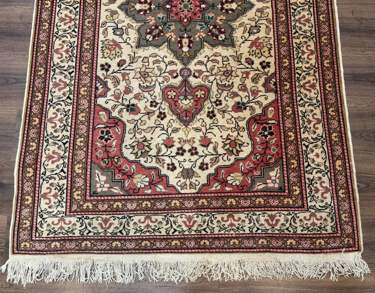 Turkish Sivas Rug 4x6, Floral Medallion, Beige Pink-Red Green, Handmade - Jewel Rugs, view 6