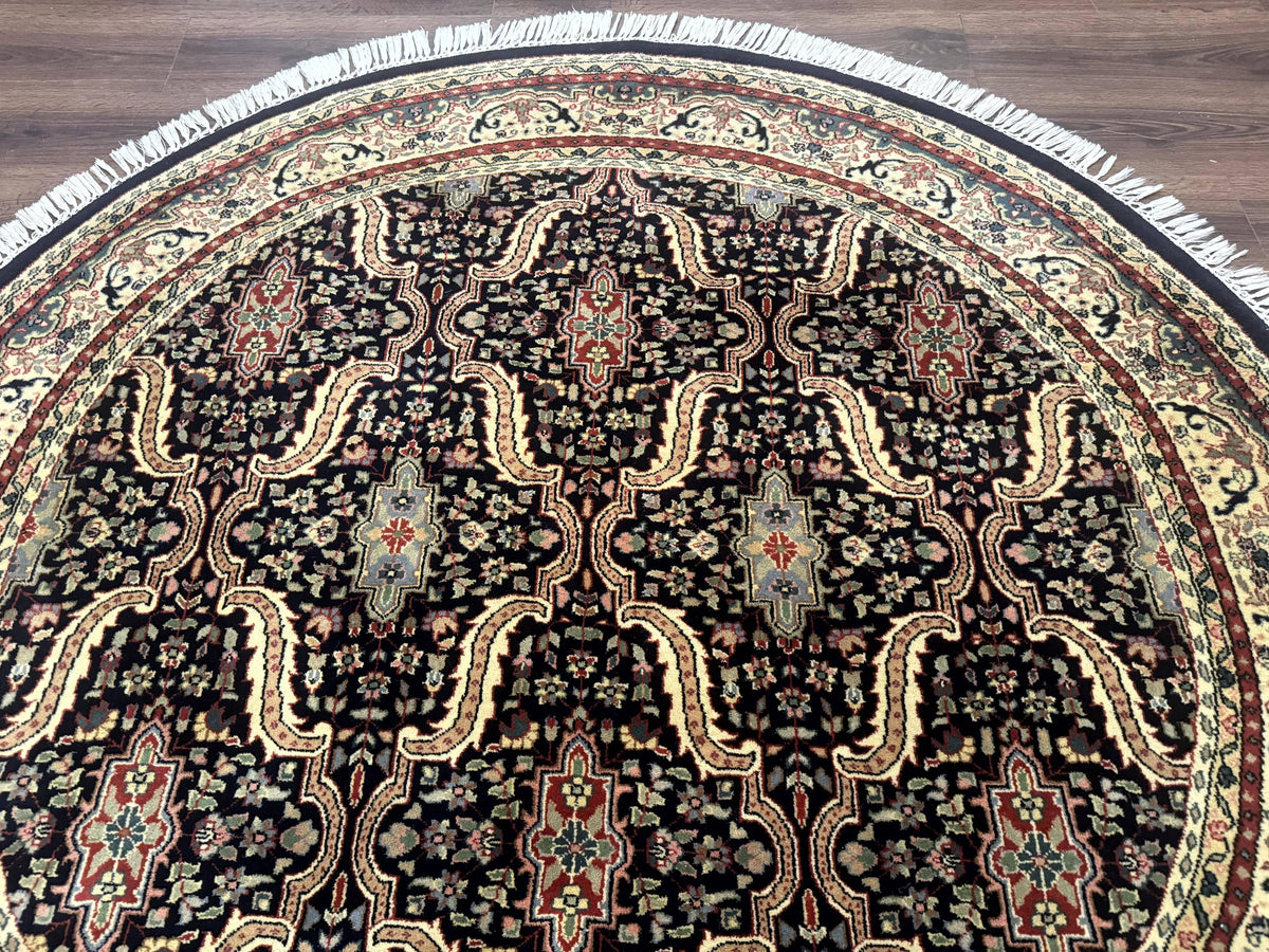 Round Indo Persian Rug 6x6, Indian Bidjar Rug, Navy Blue and Beige - Jewel Rugs, view 6