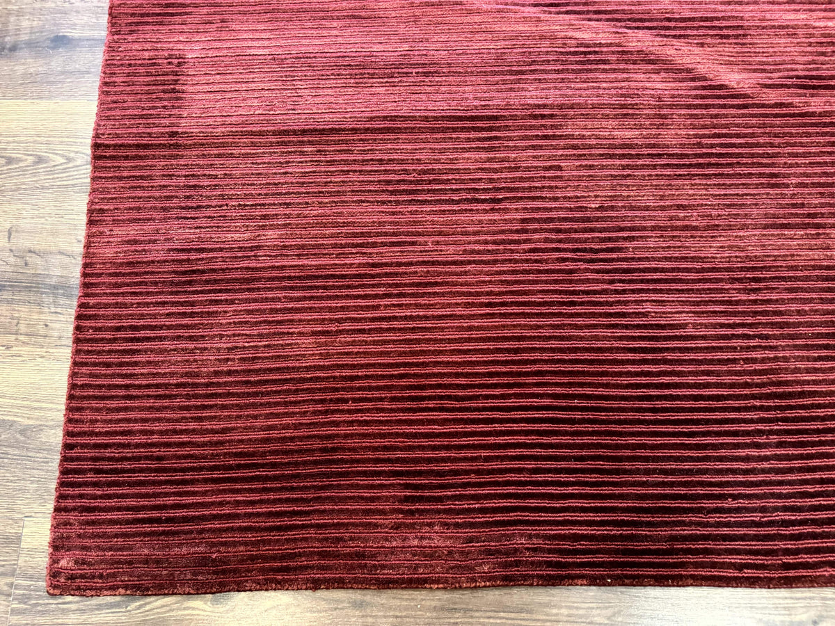 Modern Tibetan Rug 8x10, Red, Stripes, Handmade Wool Thick Pile Carpet - Jewel Rugs, view 9