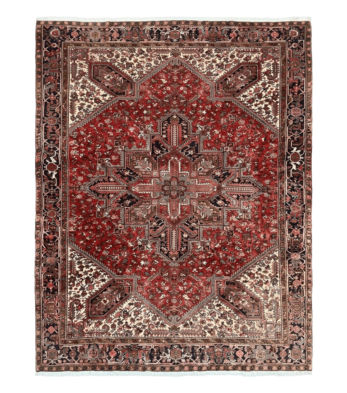 Large Persian Heriz Rug 10x13, Wool Hand Knotted Antique Carpet, Red and Ivory, Geometric Tribal Room Sized Rug, Decorative Oriental Rug - Jewel Rugs