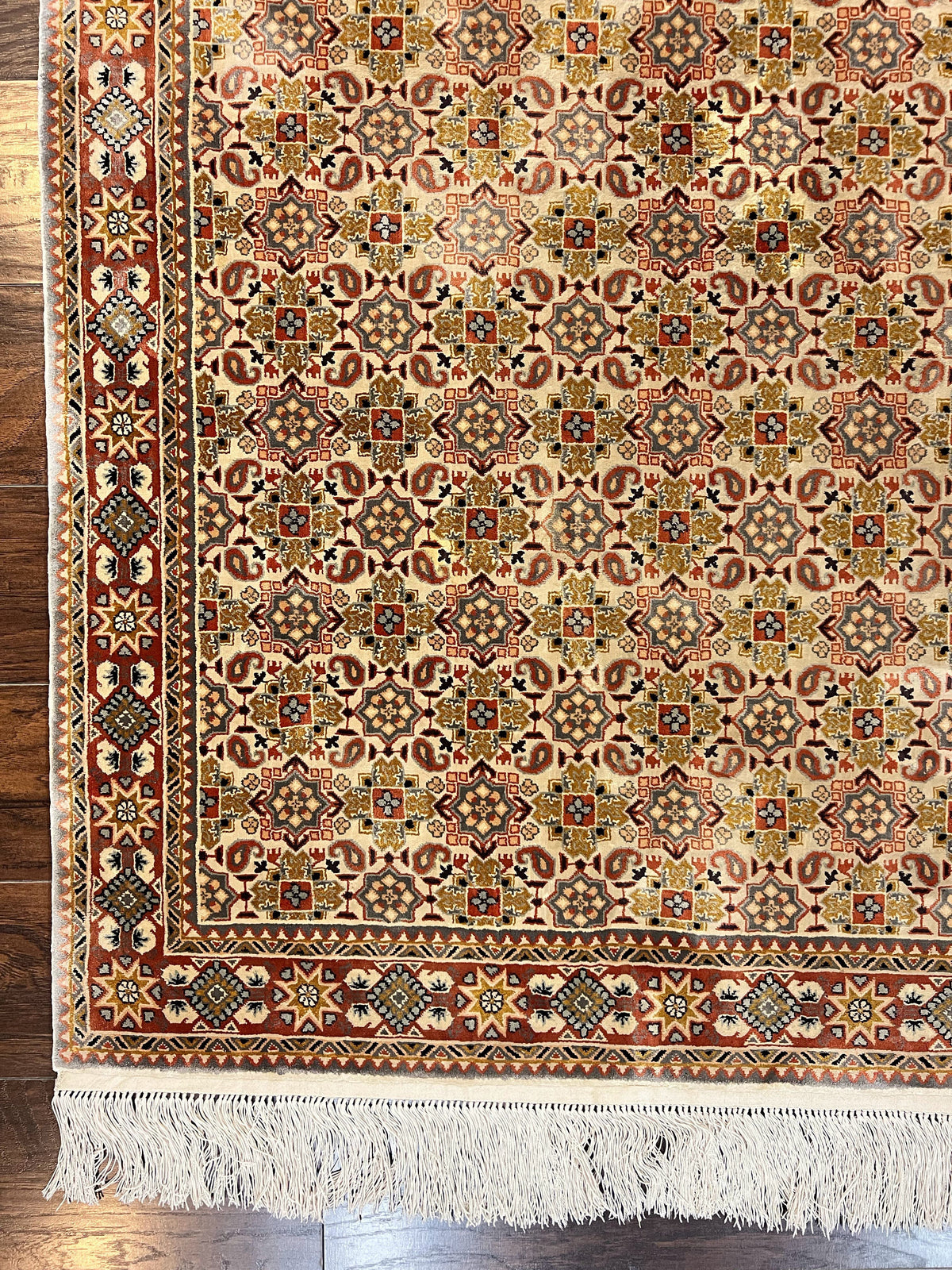 Turkish Kayseri Silk Rug 4x6, Hand Knotted Handmade Vintage Allover Pattern, Fine Silk Oriental Carpet 4 x 6 ft, Traditional Rug, Cream - Jewel Rugs, view 8