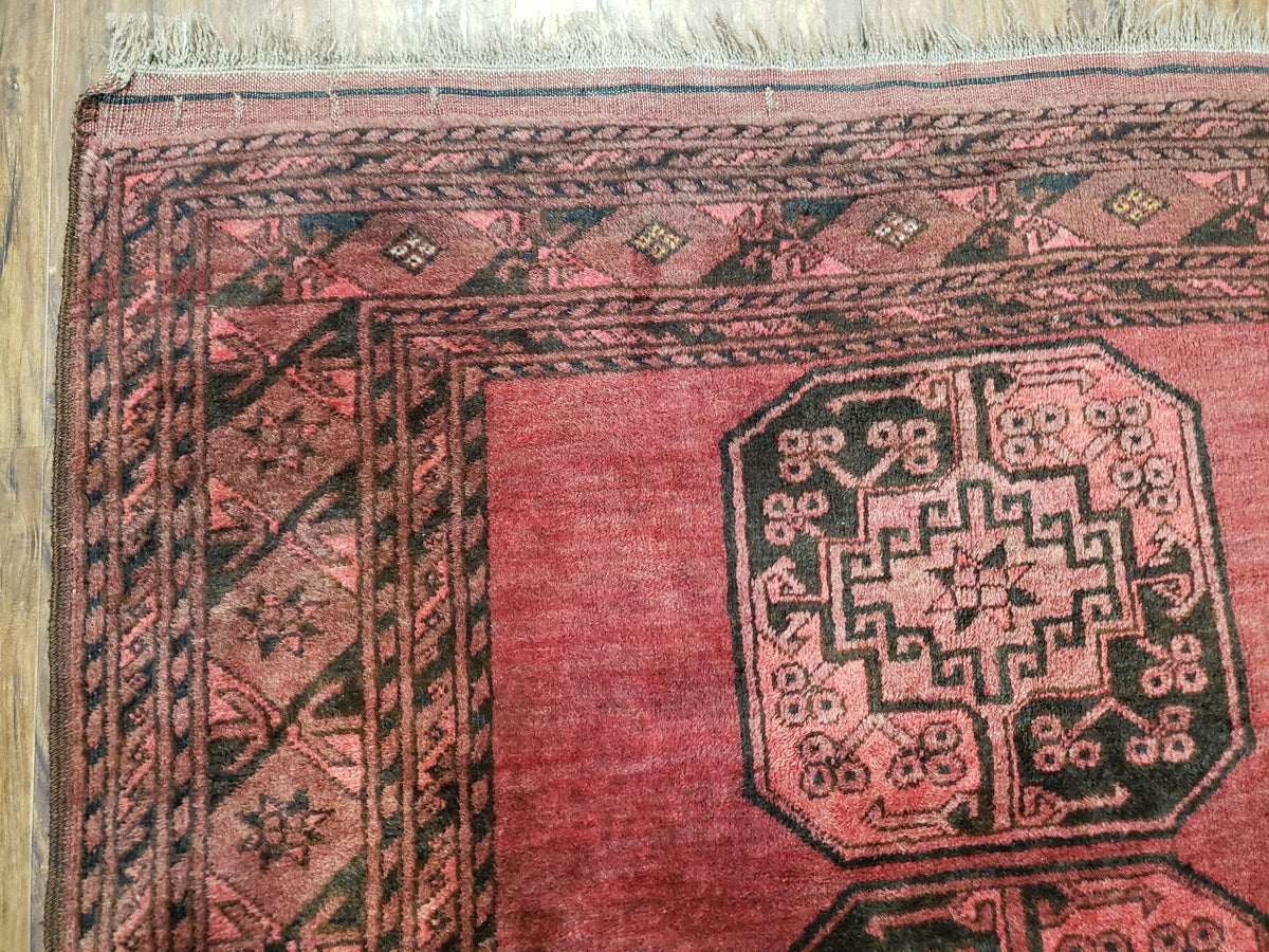 Antique Bukhara Area Rug, Vintage Afghan Bokhara Bashir Rug, 4x6 Hand-Knotted Oriental Carpet, Red & Black Wool Rug, 4' x 5'9 - Jewel Rugs, view 7