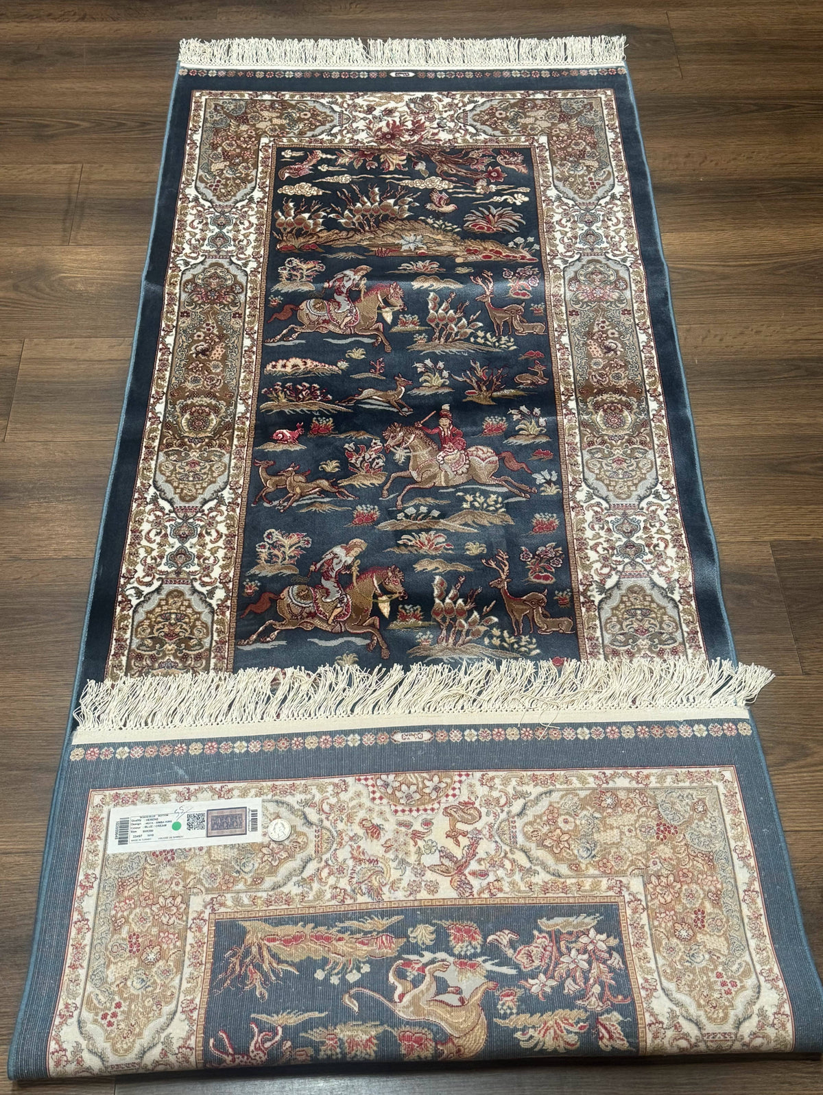 Turkish Silk Rug 2.6 x 6.7, Short Runner Rug, Blue & Ivory, Bamboo Silk, New - Jewel Rugs, view 11